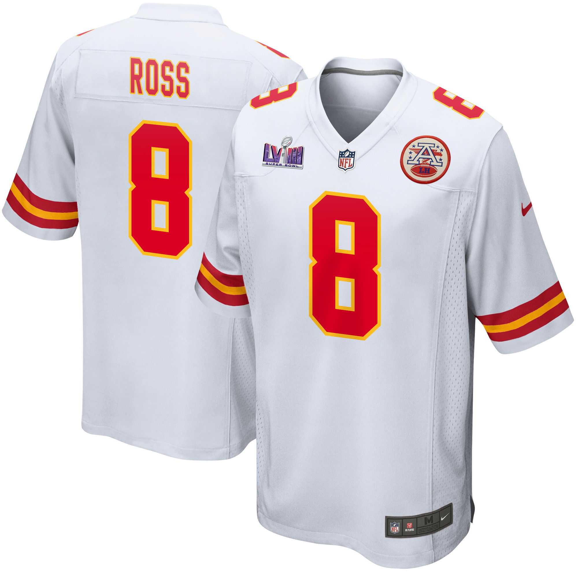 Justyn Ross 8 Kansas City Chiefs Super Bowl LVIII Patch Game Men Jersey - White JS5745 Saliibo