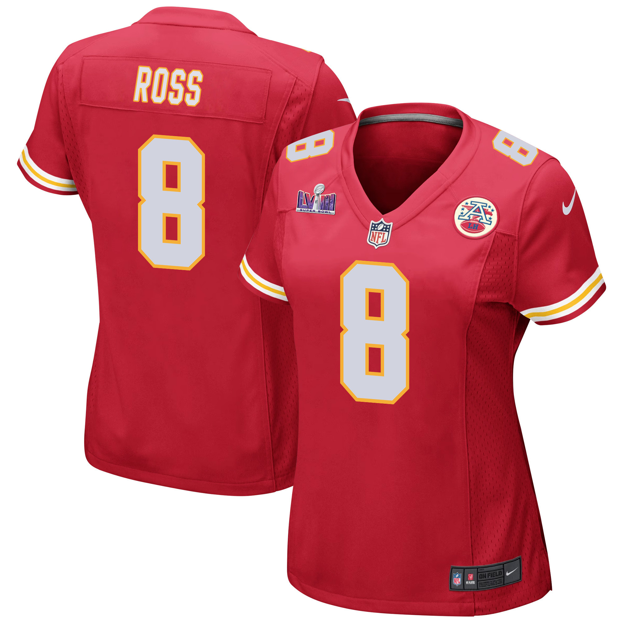 Justyn Ross 8 Kansas City Chiefs Super Bowl LVIII Patch Game Women Jersey - Red JS8352 Saliibo