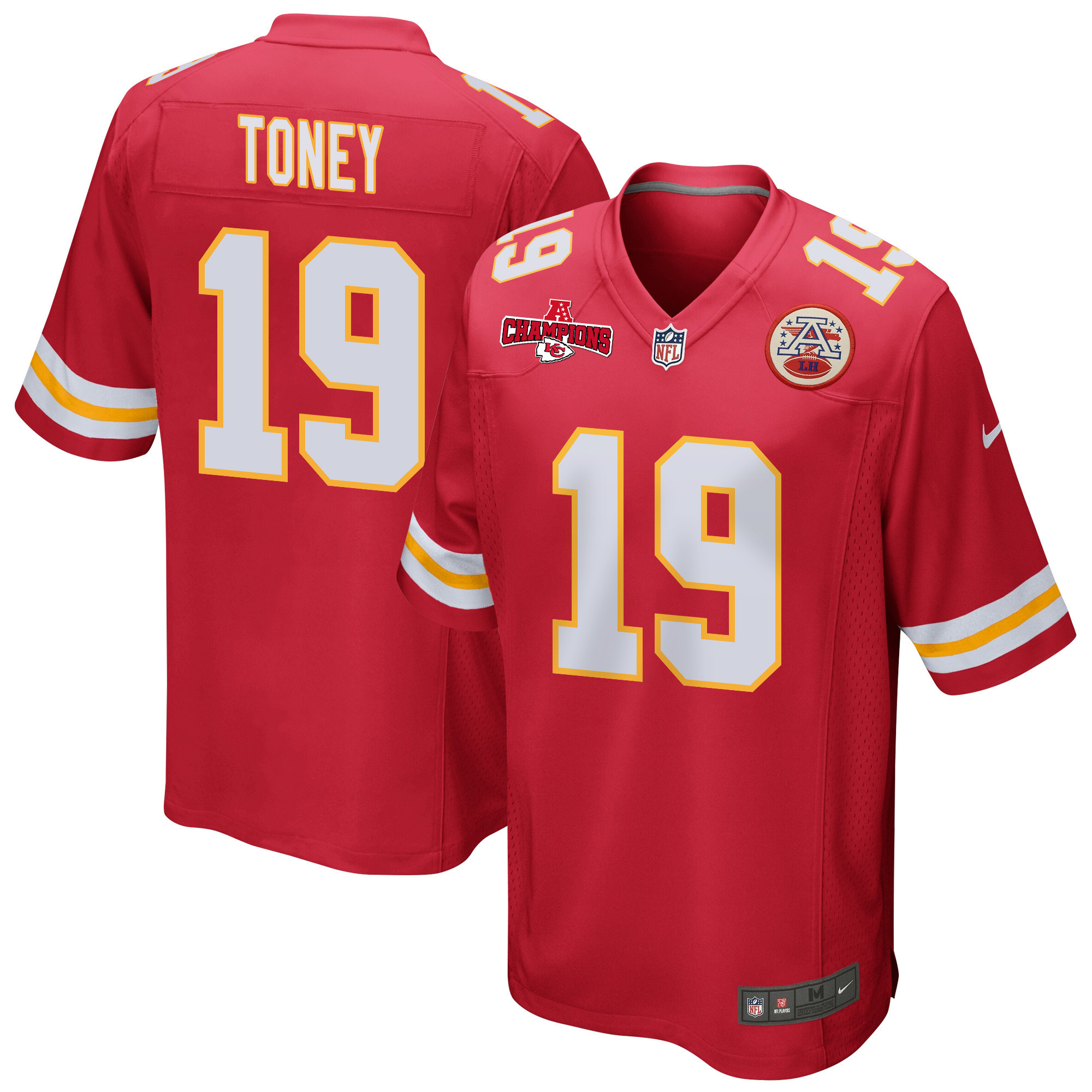 Kadarius Toney 19 Kansas City Chiefs AFC Champions Patch Game Men Jersey - Red JS1851 Saliibo
