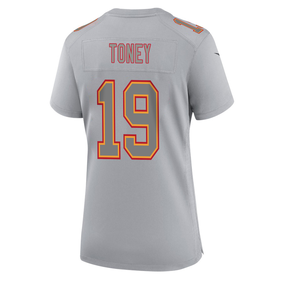 Kadarius Toney 19 Kansas City Chiefs Super Bowl LVIII Champions 4 Stars Patch Atmosphere Fashion Game Women Jersey - Gray JS1885 Saliibo - Image 3