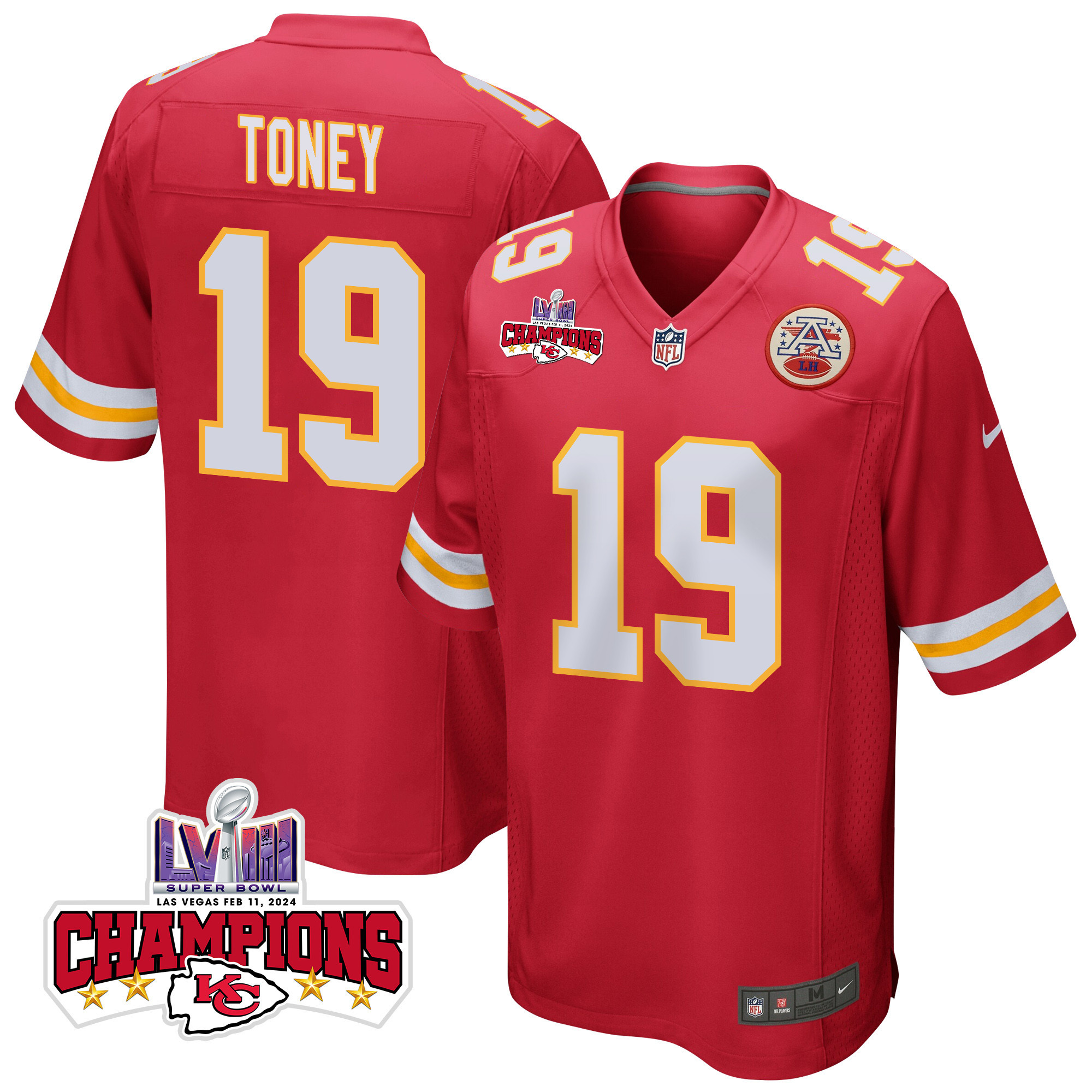 Kadarius Toney 19 Kansas City Chiefs Super Bowl LVIII Champions 4 Stars Patch Game Men Jersey - Red JS9592 Saliibo