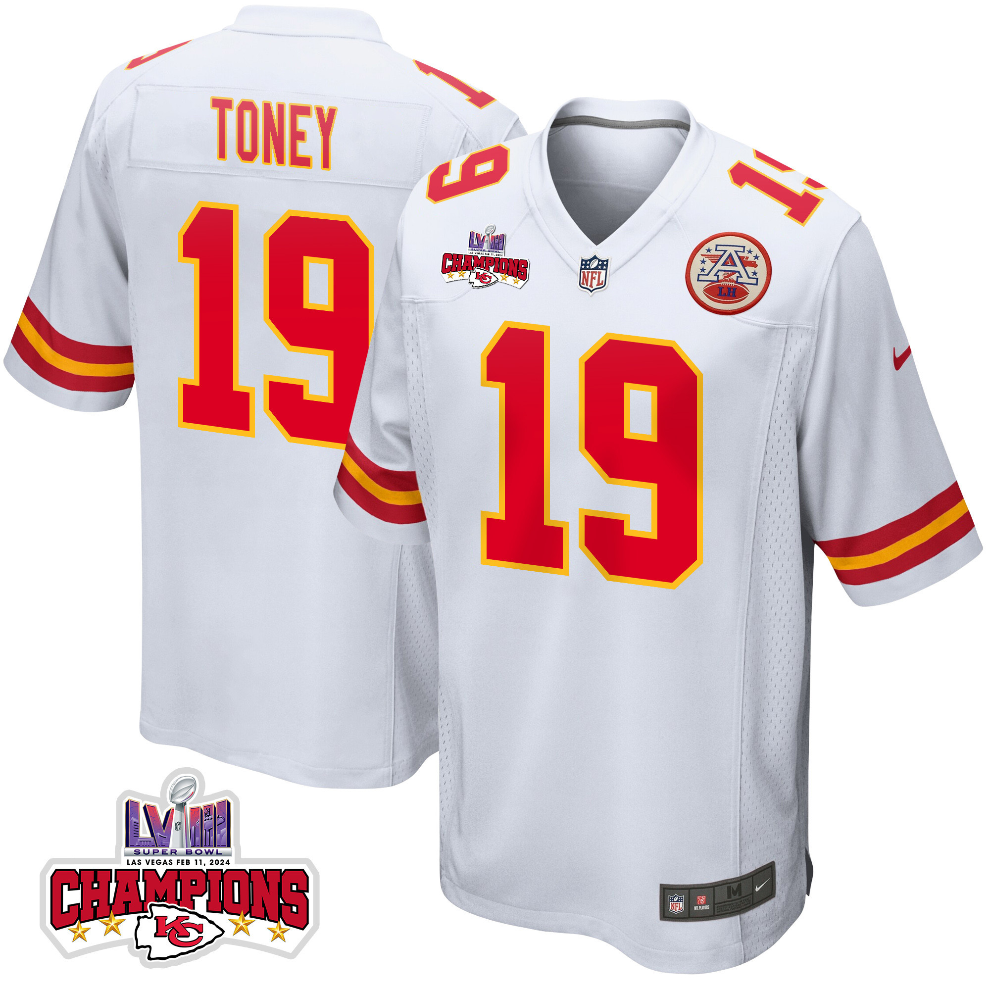 Kadarius Toney 19 Kansas City Chiefs Super Bowl LVIII Champions 4 Stars Patch Game Men Jersey - White JS5080 Saliibo