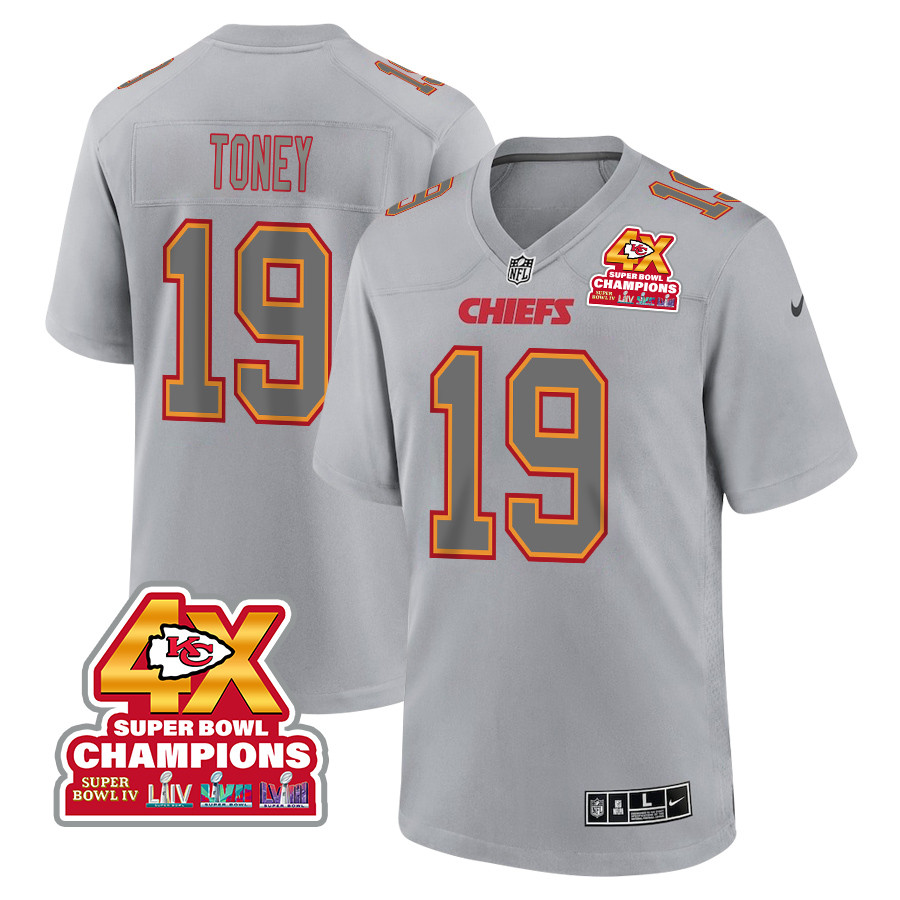 Kadarius Toney 19 Kansas City Chiefs Super Bowl LVIII Champions 4X Atmosphere Fashion Game Men Jersey - Gray JS5727 Saliibo