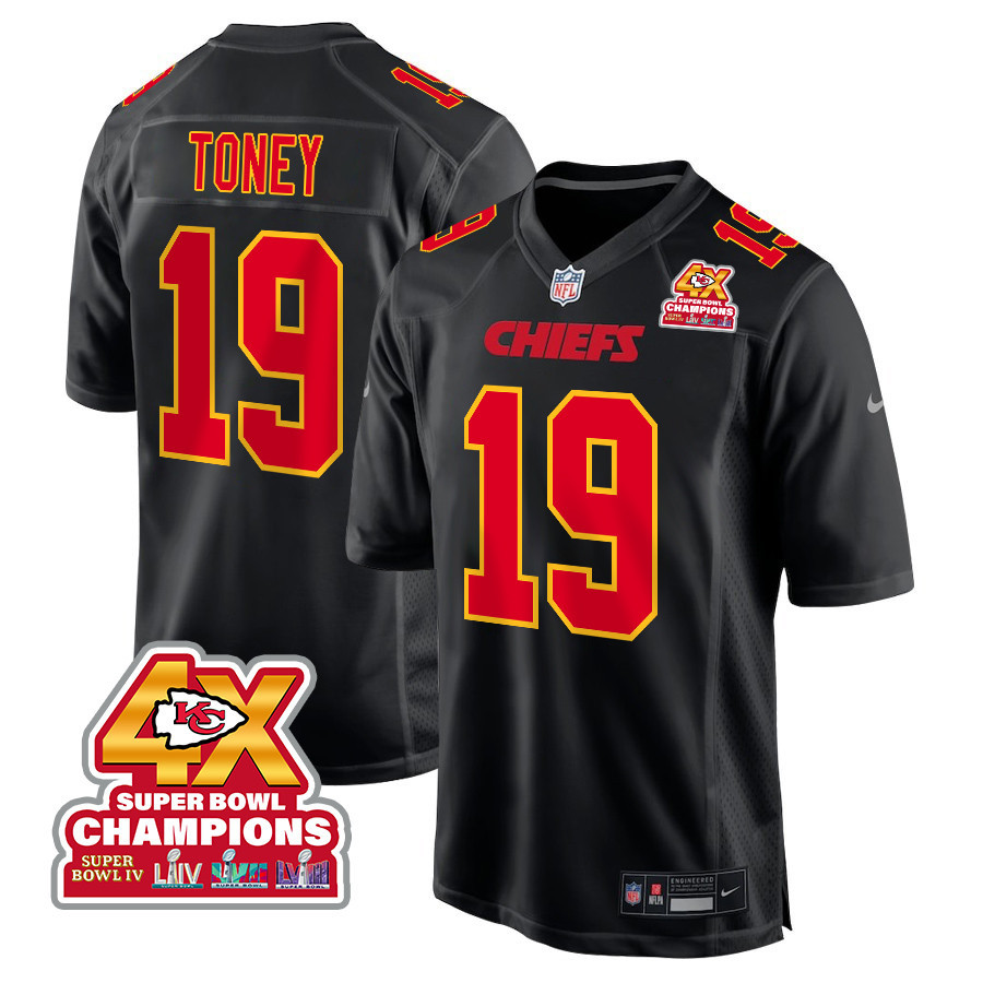 Kadarius Toney 19 Kansas City Chiefs Super Bowl LVIII Champions 4X Fashion Game Men Jersey - Carbon Black JS9163 Saliibo