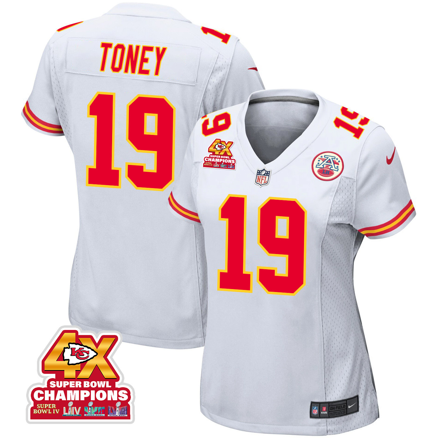 Kadarius Toney 19 Kansas City Chiefs Super Bowl LVIII Champions 4X Game Women Jersey - White JS6033 Saliibo