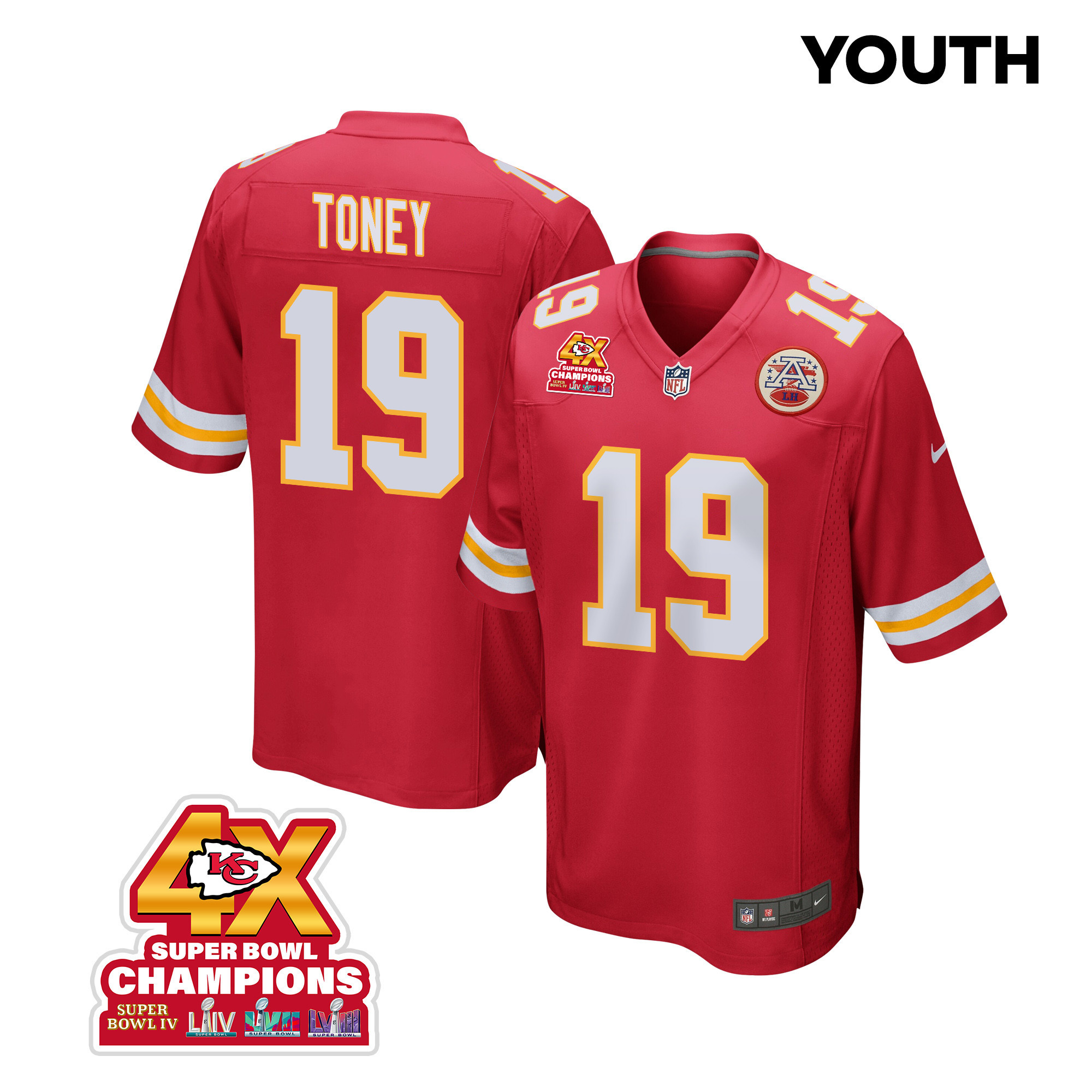 Kadarius Toney 19 Kansas City Chiefs Super Bowl LVIII Champions 4X Game YOUTH Jersey - Red JS8525 Saliibo