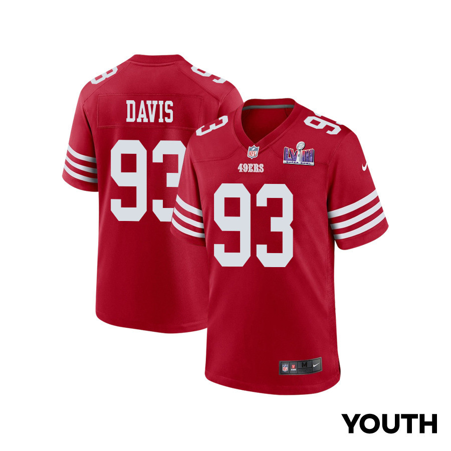 Kalia Davis 93 San Francisco 49ers Super Bowl LVIII Patch Game YOUTH Jersey - Scarlet JS7083 Saliibo