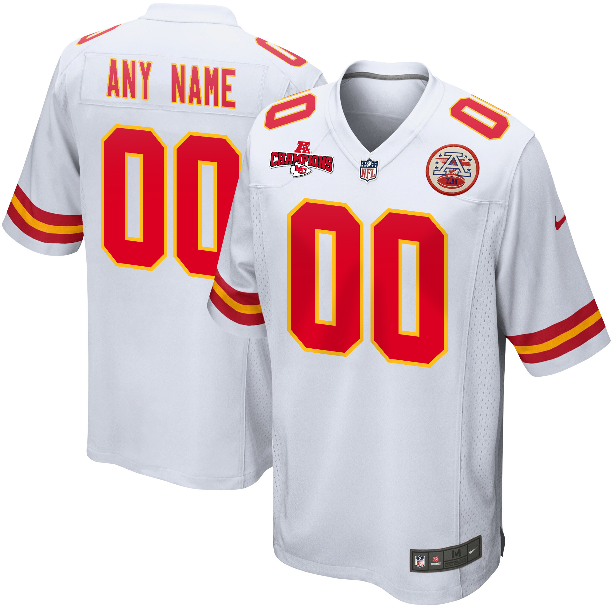 Kansas City Chiefs AFC Champions Patch Game Men Custom Jersey - White JS6274 Saliibo