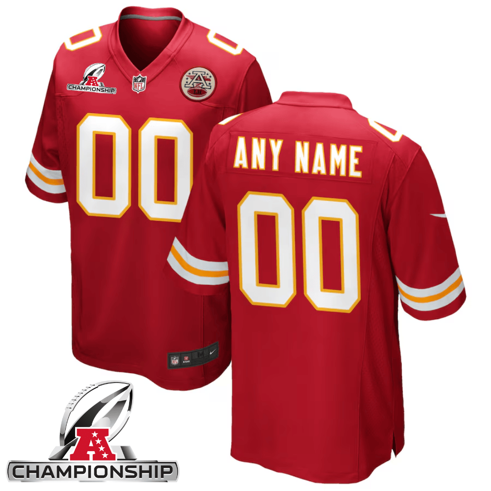 Kansas City Chiefs AFC Championship Patch Game Men Custom Jersey - Red JS7578 Saliibo