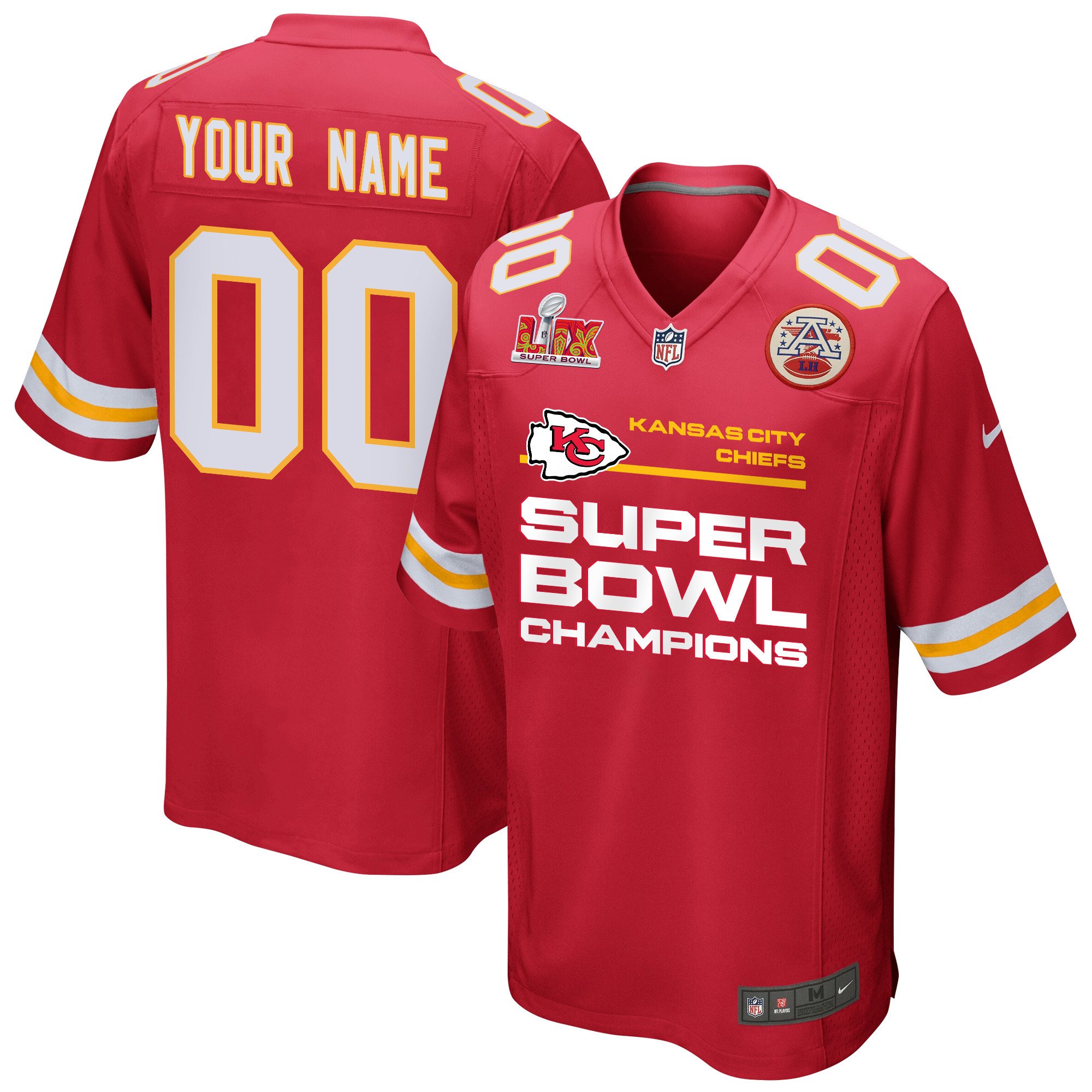 Kansas City Chiefs Super Bowl LIX Champions Straight Text Game Men Custom Jersey - Red JS7413 Saliibo