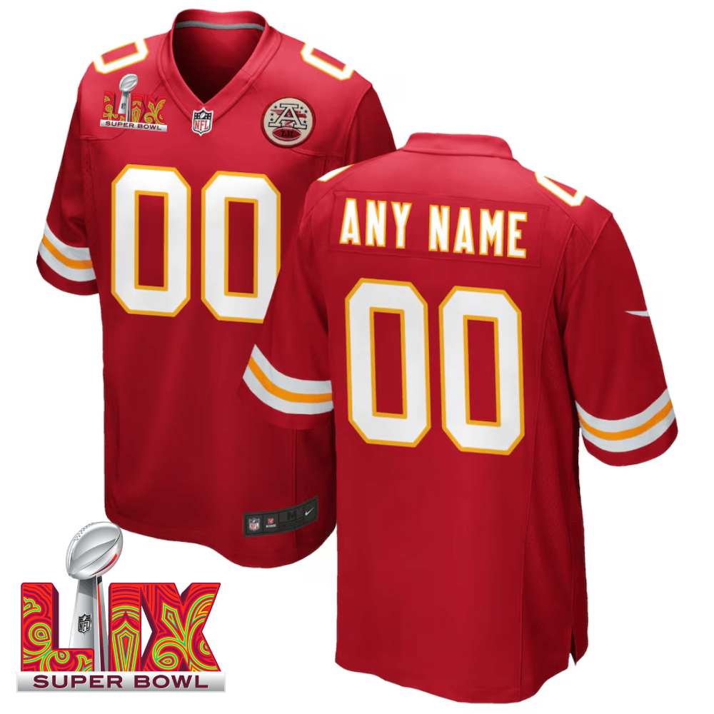 Kansas City Chiefs Super Bowl LIX Patch Game Men Custom Jersey - Red JS1364 Saliibo
