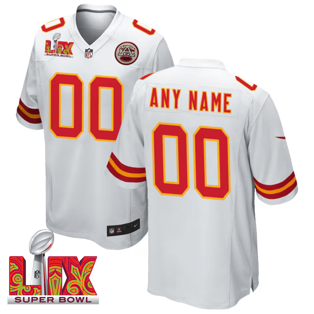 Kansas City Chiefs Super Bowl LIX Patch Game Men Custom Jersey - White JS1721 Saliibo