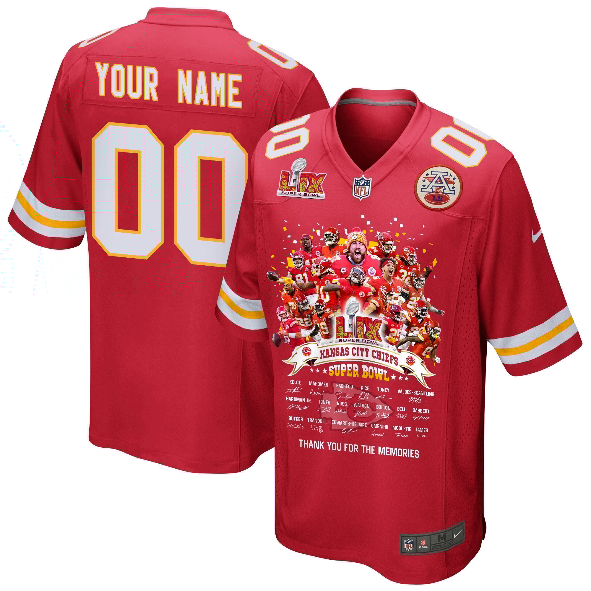 Kansas City Chiefs Super Bowl LIX Thanks For The Memories Game Men Custom Jersey - Red JS5833 Saliibo