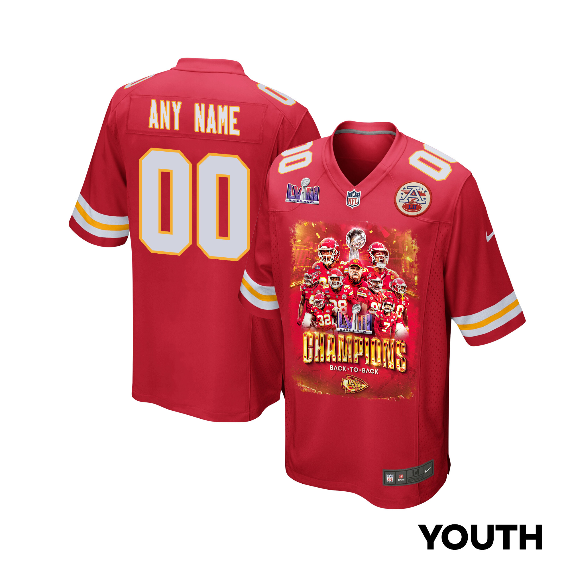 Kansas City Chiefs Super Bowl LVIII Back To Back Game YOUTH Jersey - Scarlet JS2520 Saliibo