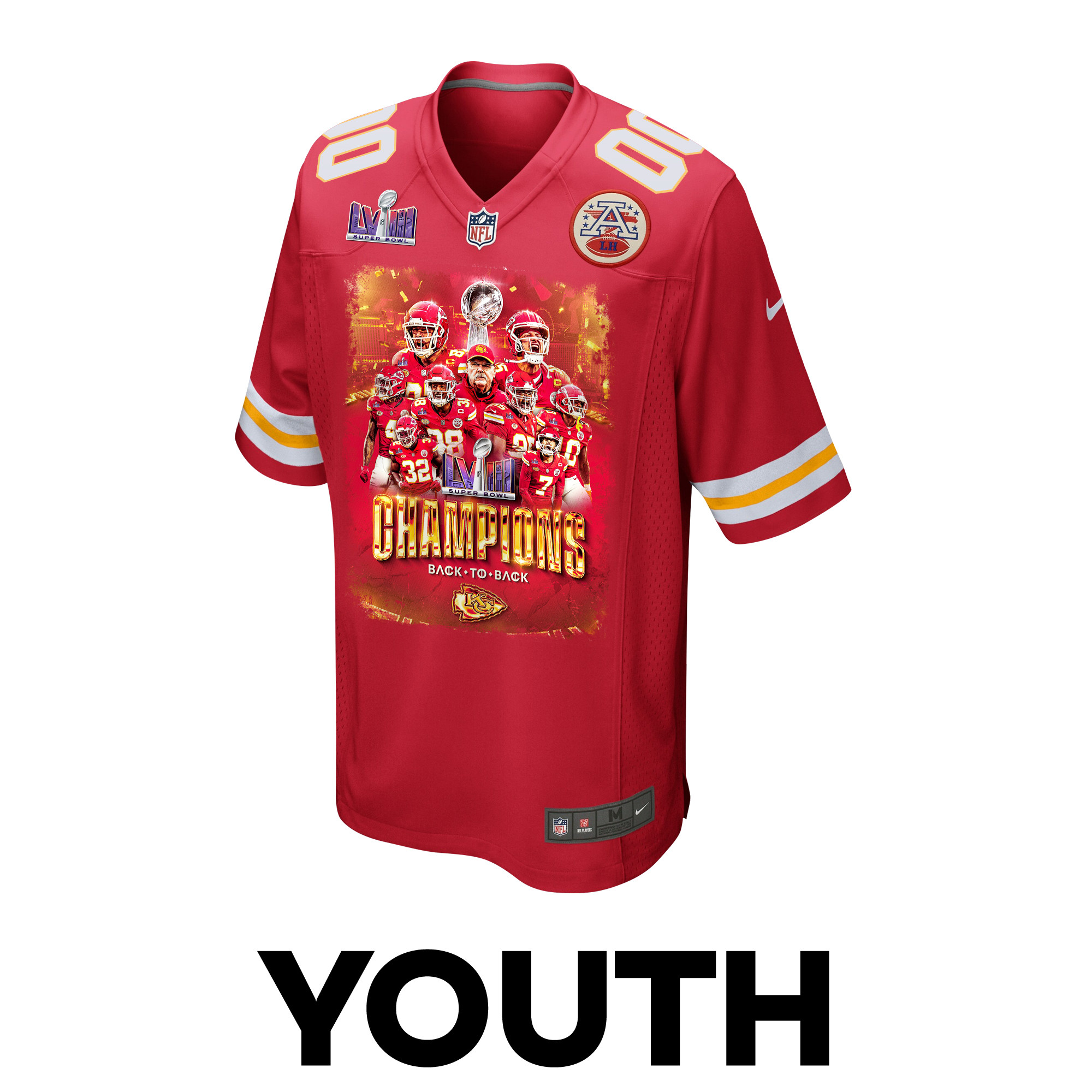 Kansas City Chiefs Super Bowl LVIII Back To Back Game YOUTH Jersey - Scarlet JS2520 Saliibo - Image 3