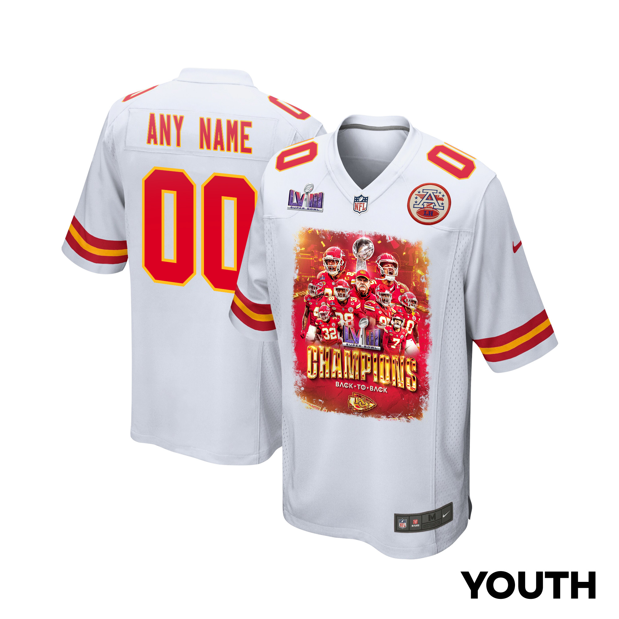 Kansas City Chiefs Super Bowl LVIII Back To Back Game YOUTH Jersey - White JS7578 Saliibo