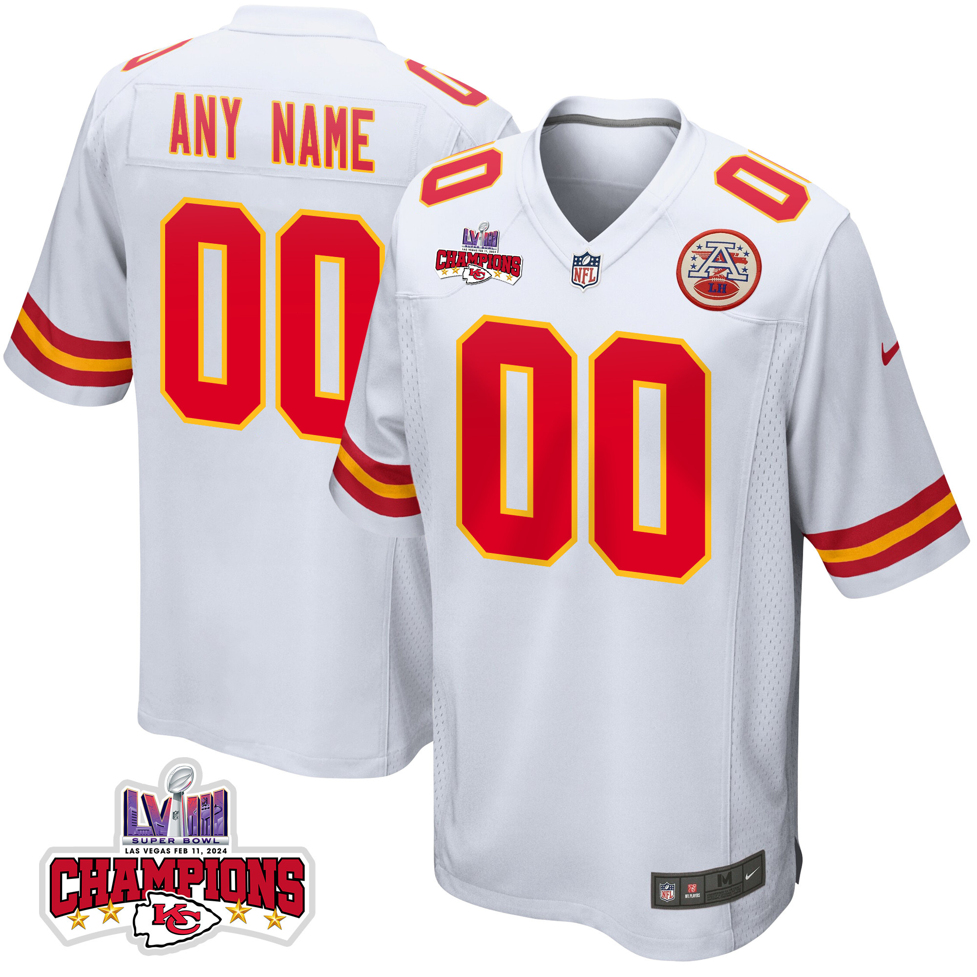 Kansas City Chiefs Super Bowl LVIII Champions 4 Stars Patch Game Custom Men Jersey - White JS2647 Saliibo