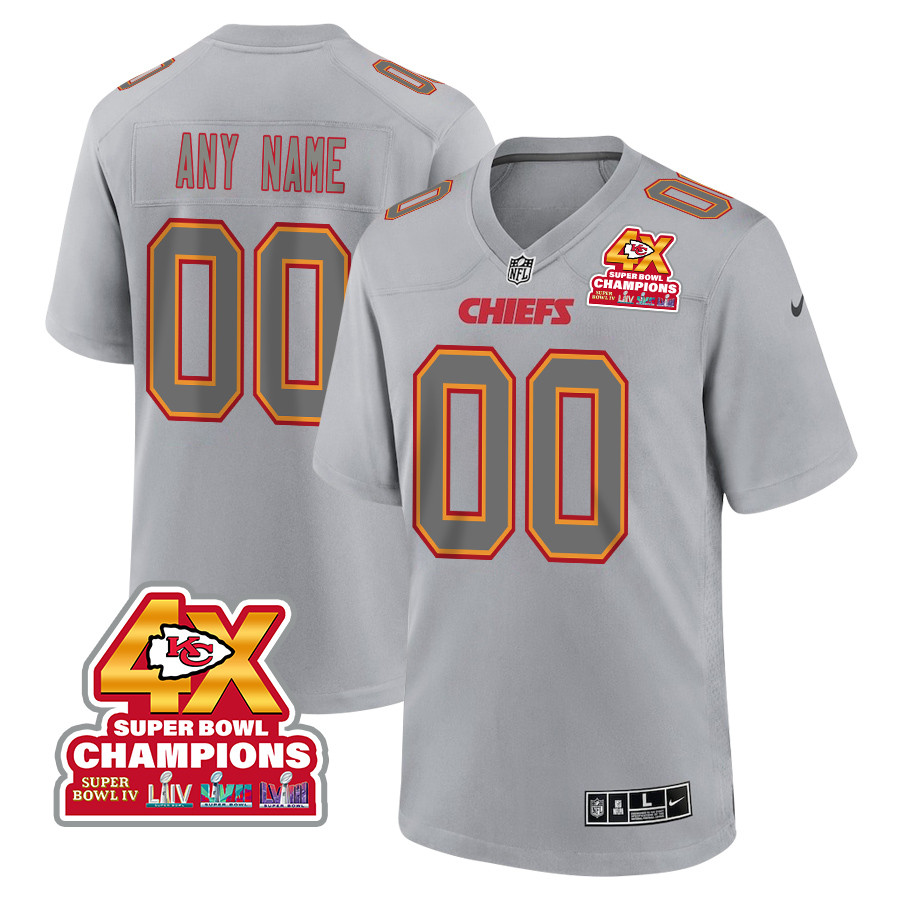 Kansas City Chiefs Super Bowl LVIII Champions 4X Atmosphere Fashion Game Custom Men Jersey - Gray JS1389 Saliibo