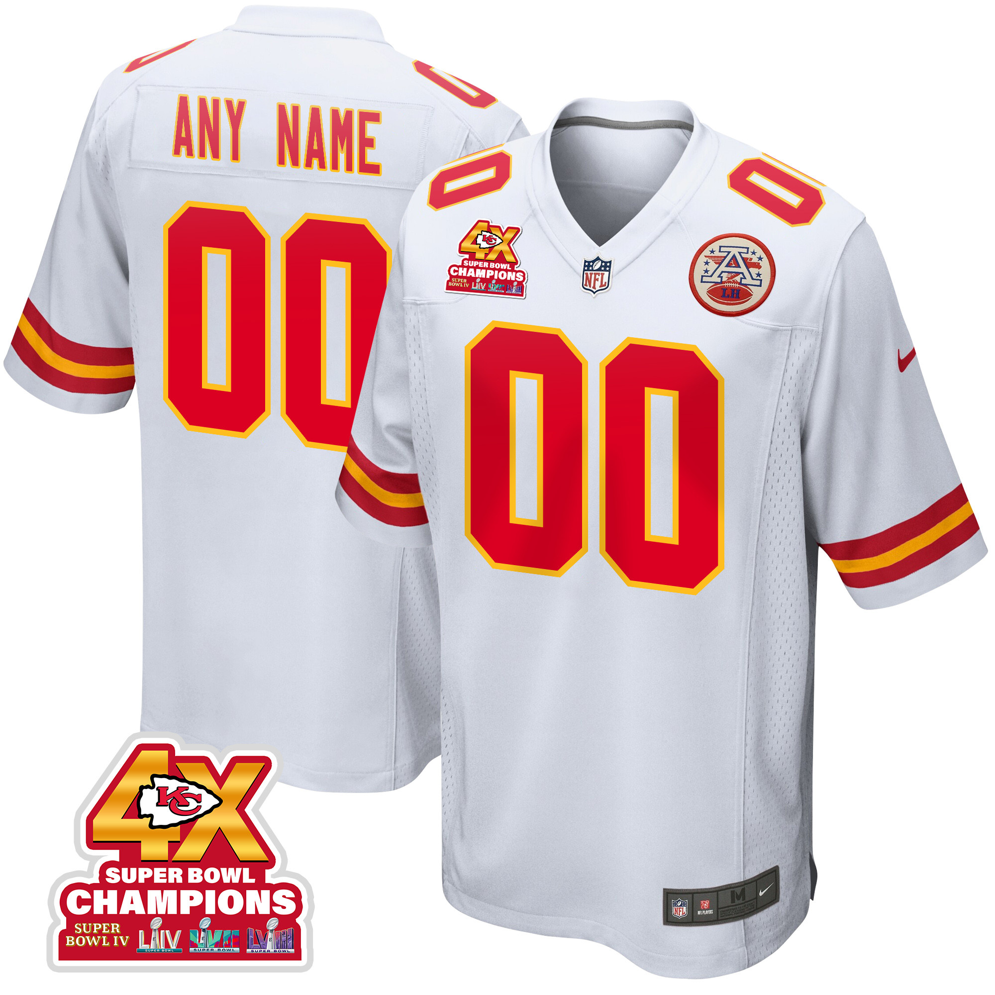 Kansas City Chiefs Super Bowl LVIII Champions 4X Game Custom Men Jersey - White JS7758 Saliibo