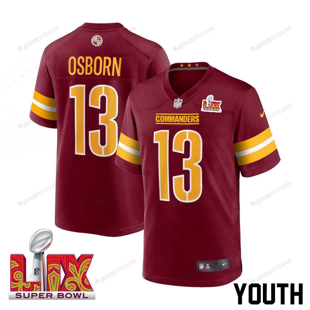K.J. Osborn #13 Washington Commanders Super Bowl LIX Youth Jersey - Burgundy JS2778 Saliibo