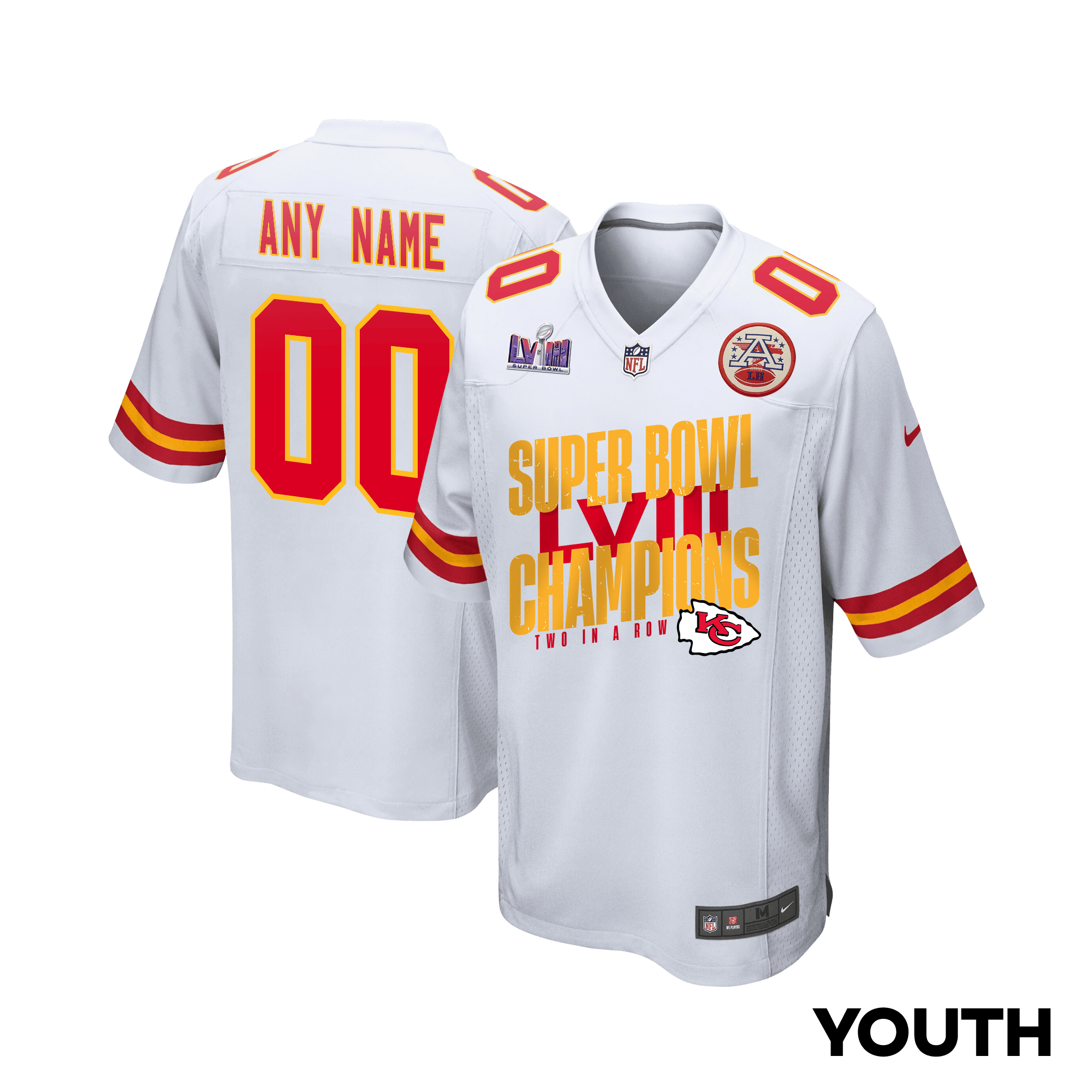 Kansas City Chiefs Super Bowl LVIII Champions Iconic Victory Game YOUTH Jersey - White JS4886 Saliibo