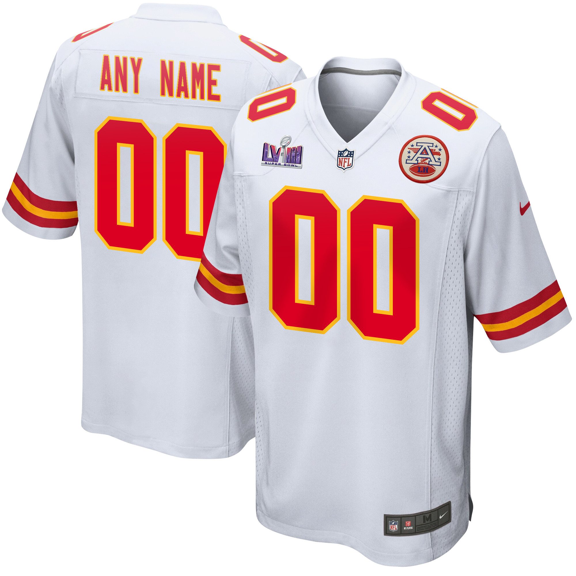 Kansas City Chiefs Super Bowl LVIII Patch Game Men Custom Jersey - White JS7254 Saliibo