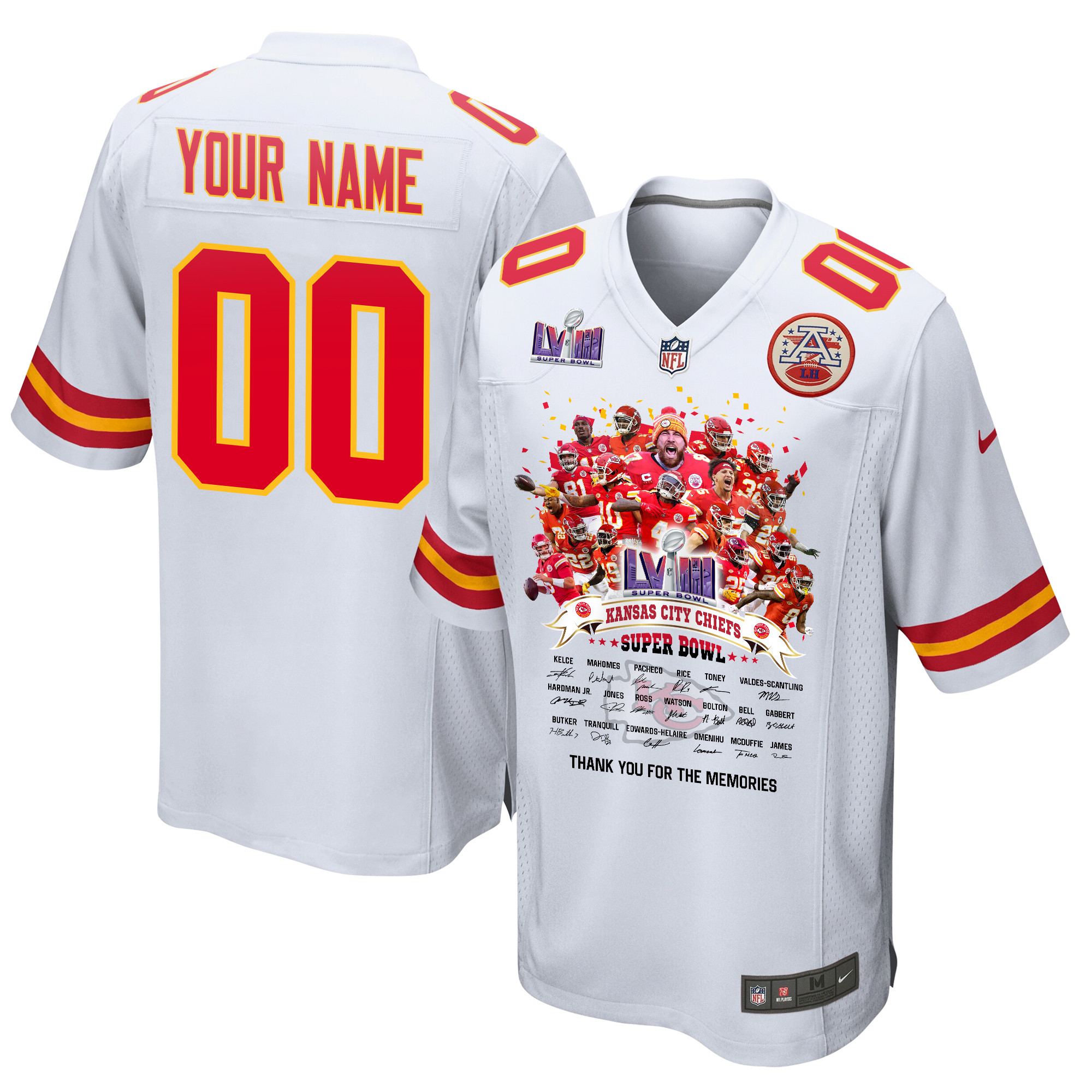 Kansas City Chiefs Super Bowl LVIII Thanks For Memories Game Custom Men Jersey - White JS3193 Saliibo