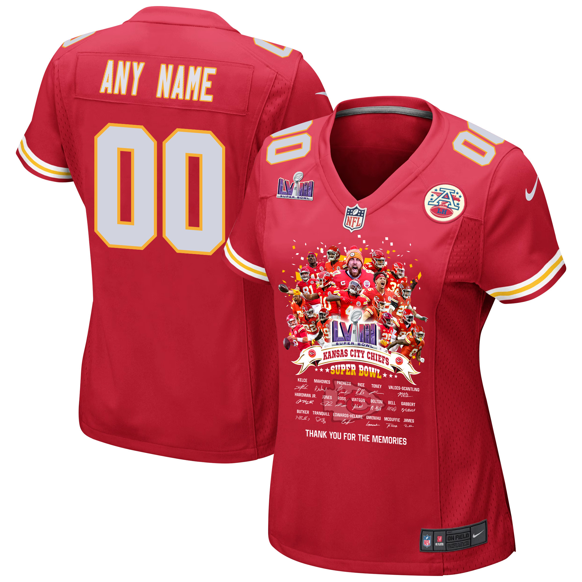 Kansas City Chiefs Super Bowl LVIII Thanks For Memories Game Custom Women Jersey - Red JS9382 Saliibo