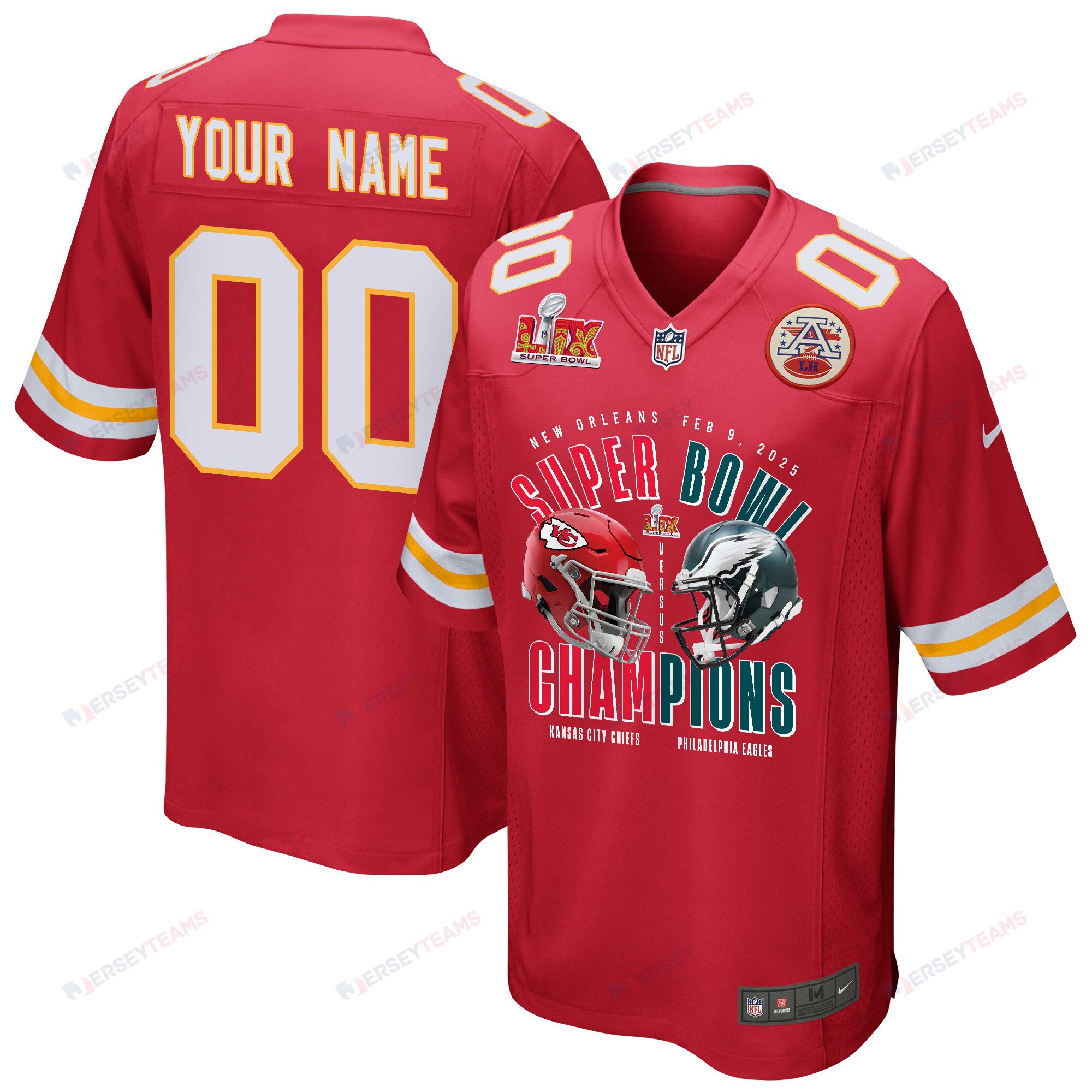 Kansas City Chiefs Vs. Philadelphia Eagles Super Bowl LIX Game Men Custom Jersey - Red JS5447 Saliibo