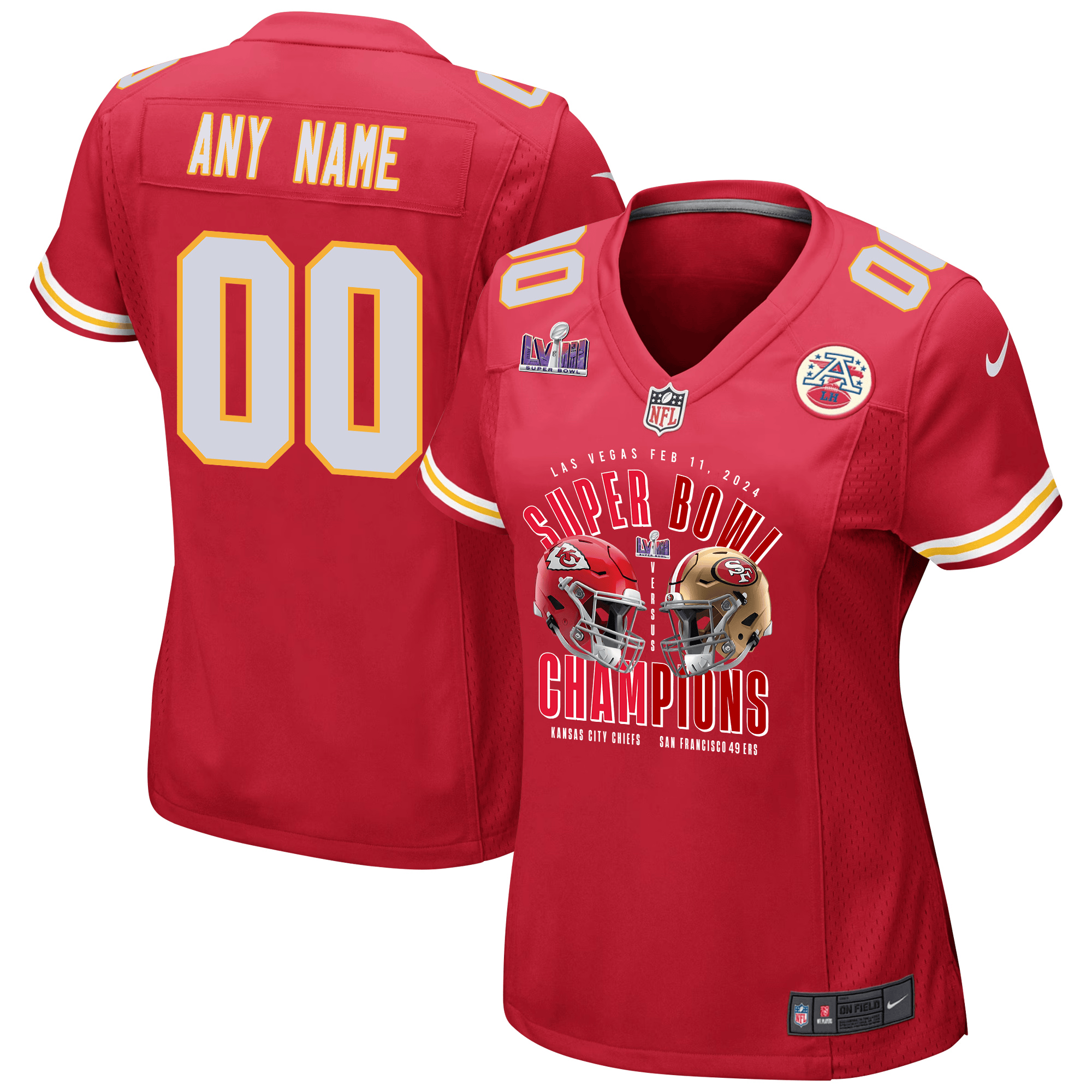 Kansas City Chiefs vs. San Francisco 49ers Super Bowl LVIII Matchup Game Custom Women Jersey - Red JS8573 Saliibo