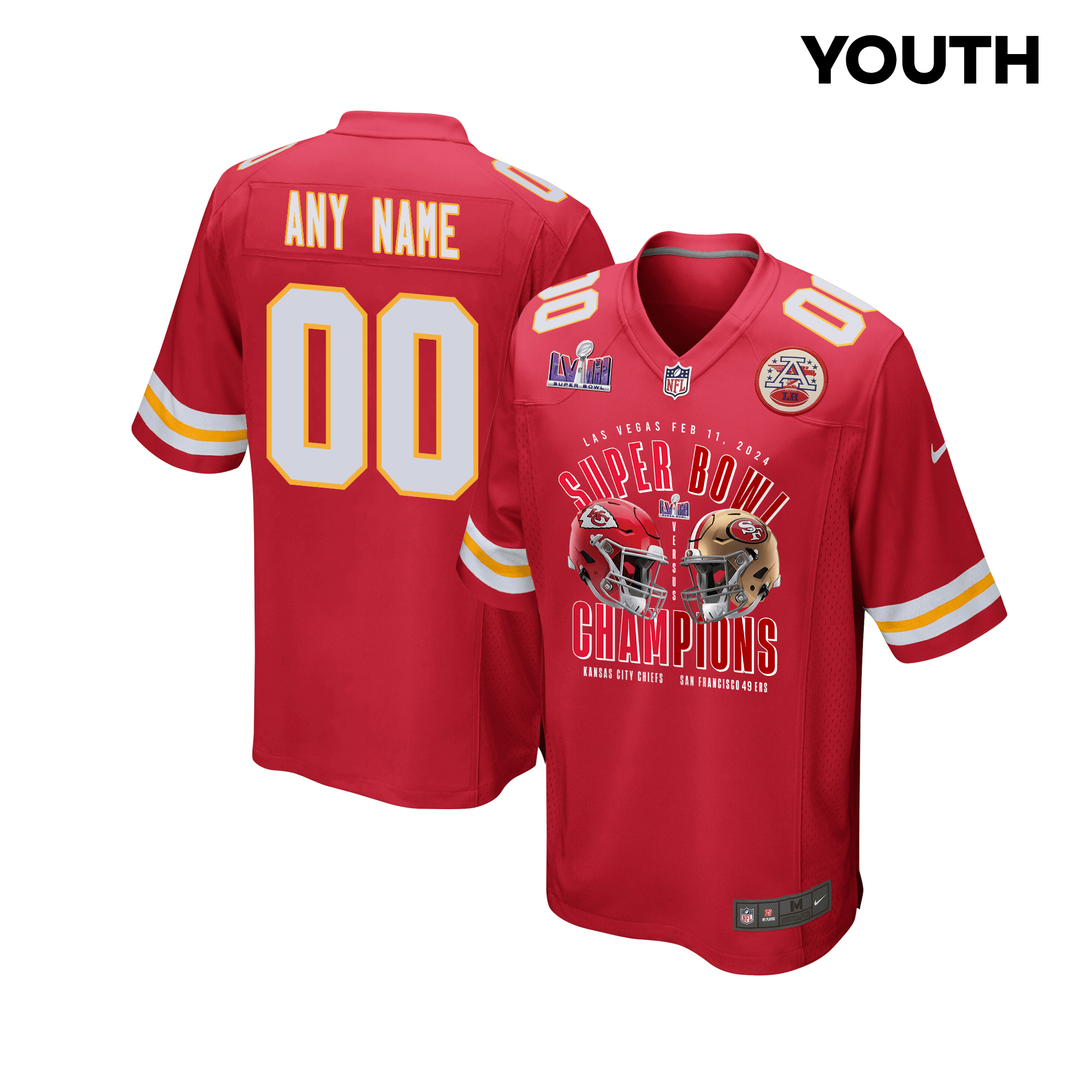 Kansas City Chiefs vs. San Francisco 49ers Super Bowl LVIII Matchup Game Custom YOUTH Jersey - Red JS7518 Saliibo