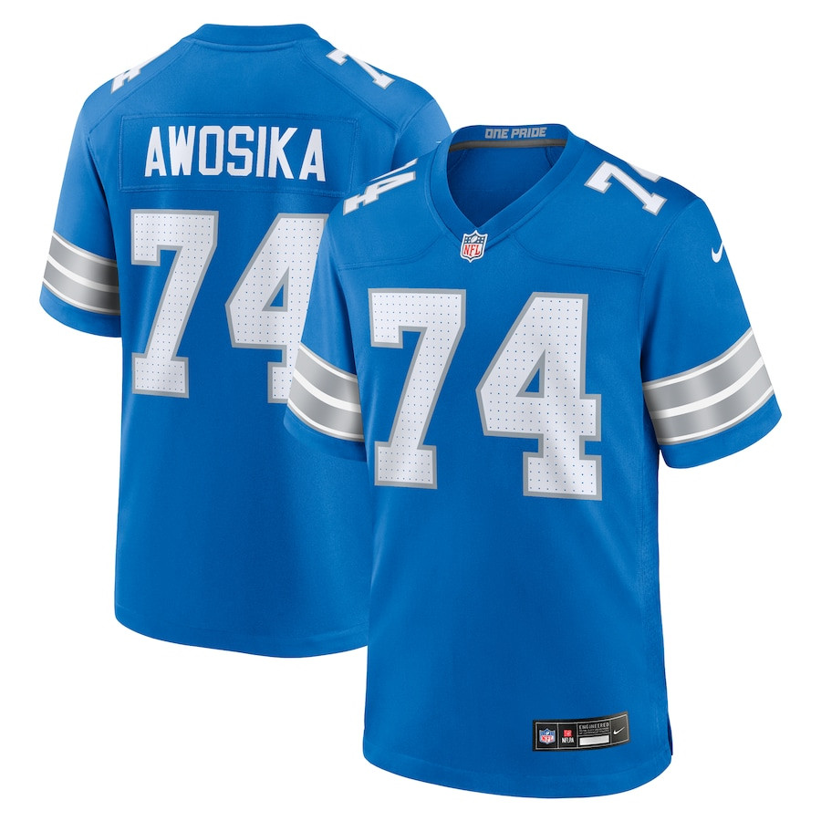 Kayode Awosika 74 Detroit Lions Team Game Men Jersey - Blue JS2330 Saliibo