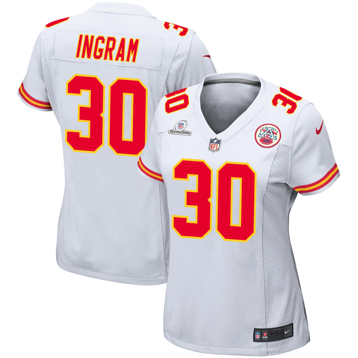 Keaontay Ingram 30 Kansas City Chiefs Super Bowl LVIII Patch Game Women Jersey - White JS5721 Saliibo