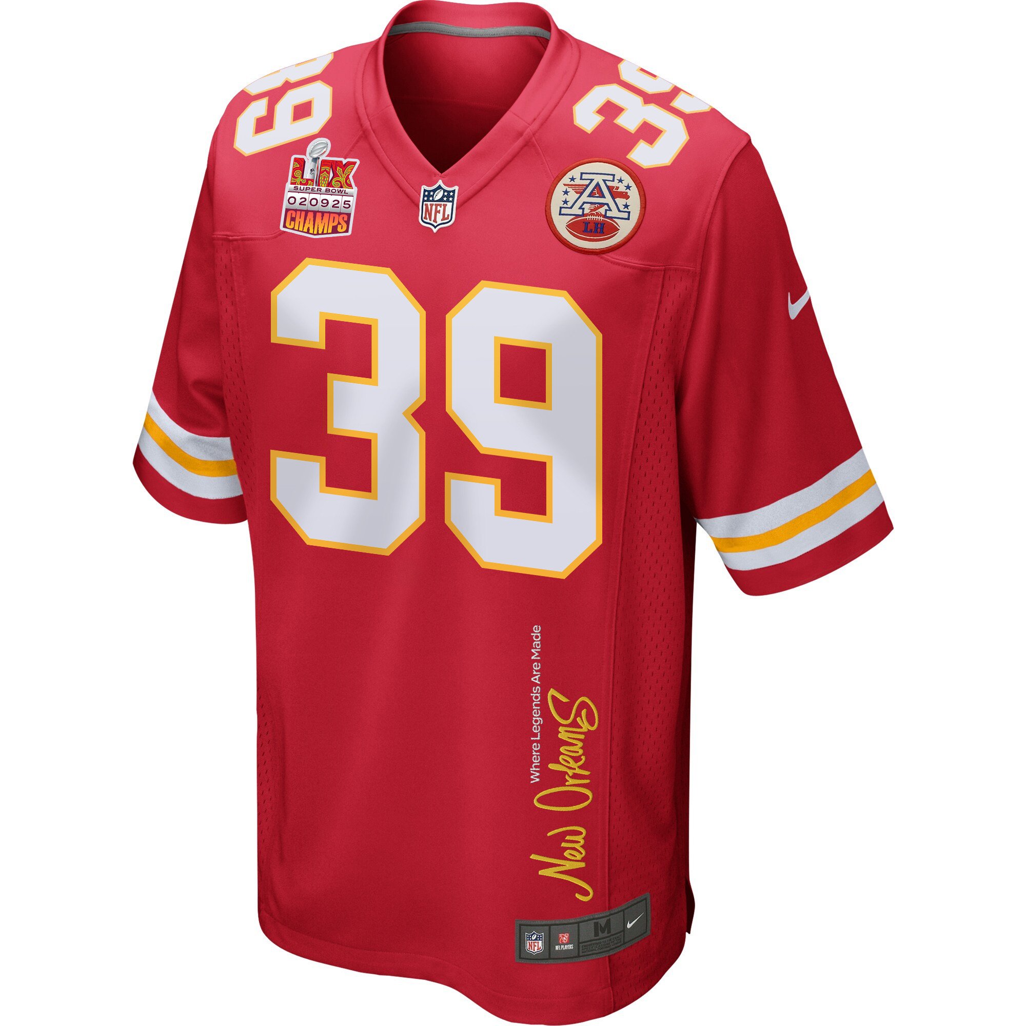 Keith Taylor 39 Kansas City Chiefs Super Bowl LIX Champions Patch 'New Orleans - Where Legends Are Made' EMBROIDERED Game Men Jersey - Red JS5346 Saliibo - Image 3
