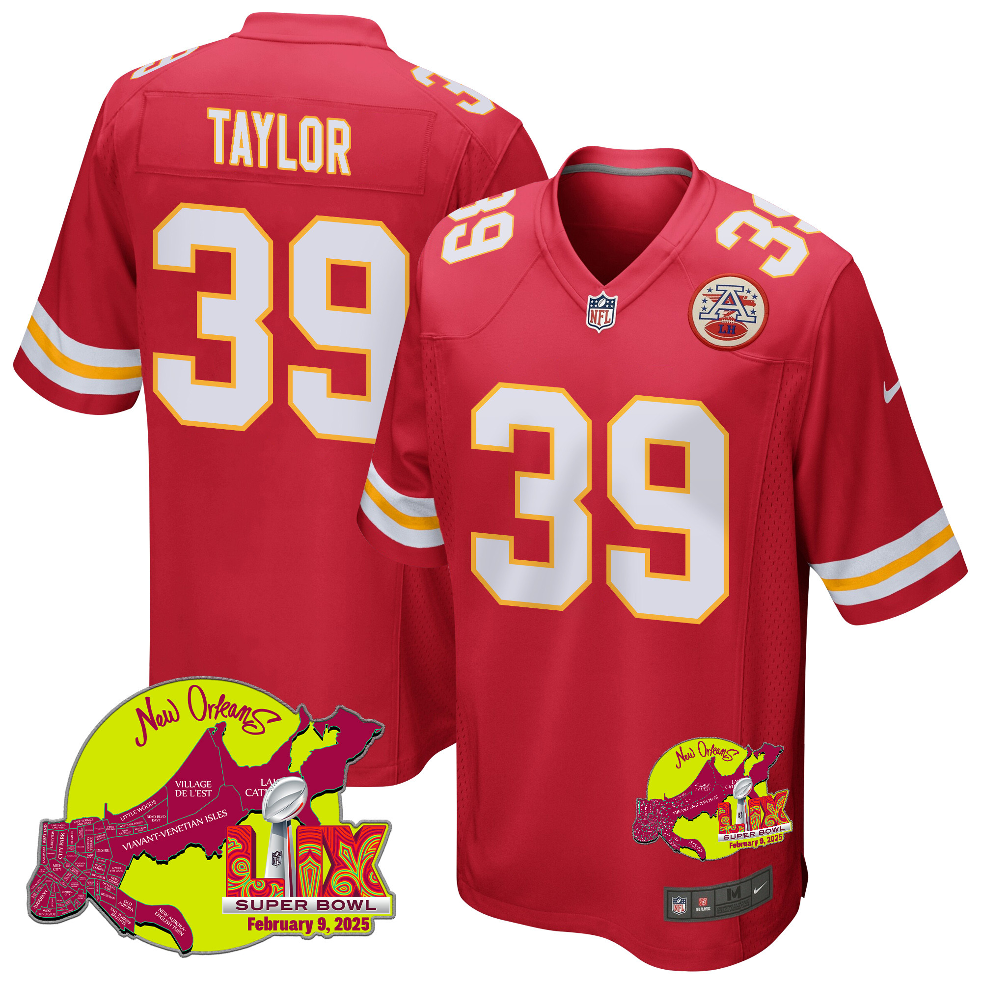 Keith Taylor 39 Kansas City Chiefs Super Bowl LIX New Orleans Patch Game Men Jersey - Red JS6588 Saliibo
