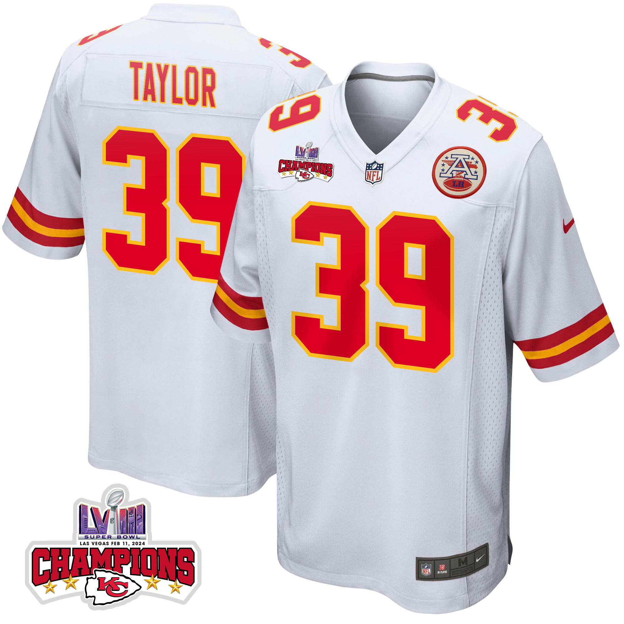 Keith Taylor 39 Kansas City Chiefs Super Bowl LVIII Champions 4 Stars Patch Game Men Jersey - White JS4960 Saliibo