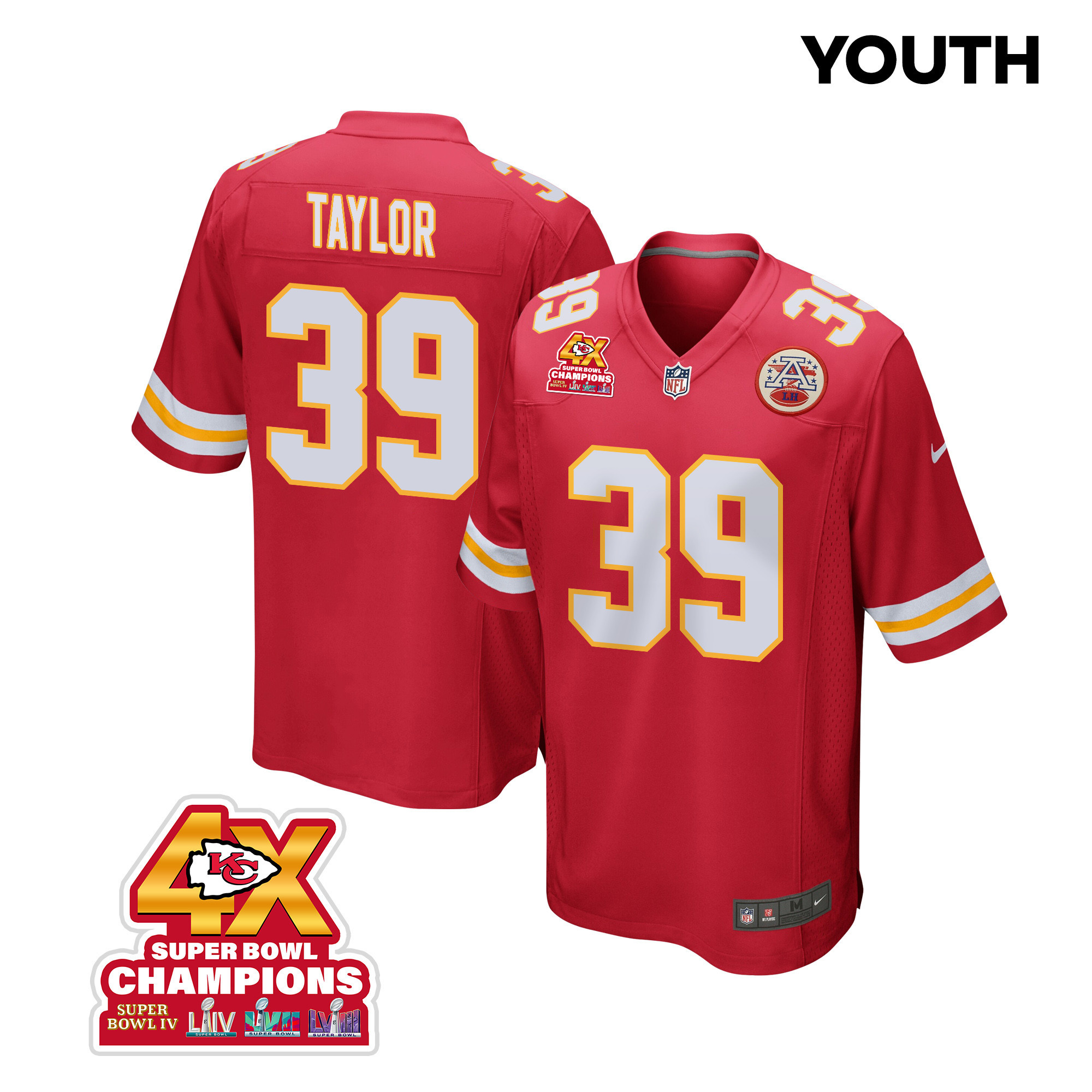 Keith Taylor 39 Kansas City Chiefs Super Bowl LVIII Champions 4X Game YOUTH Jersey - Red JS1129 Saliibo