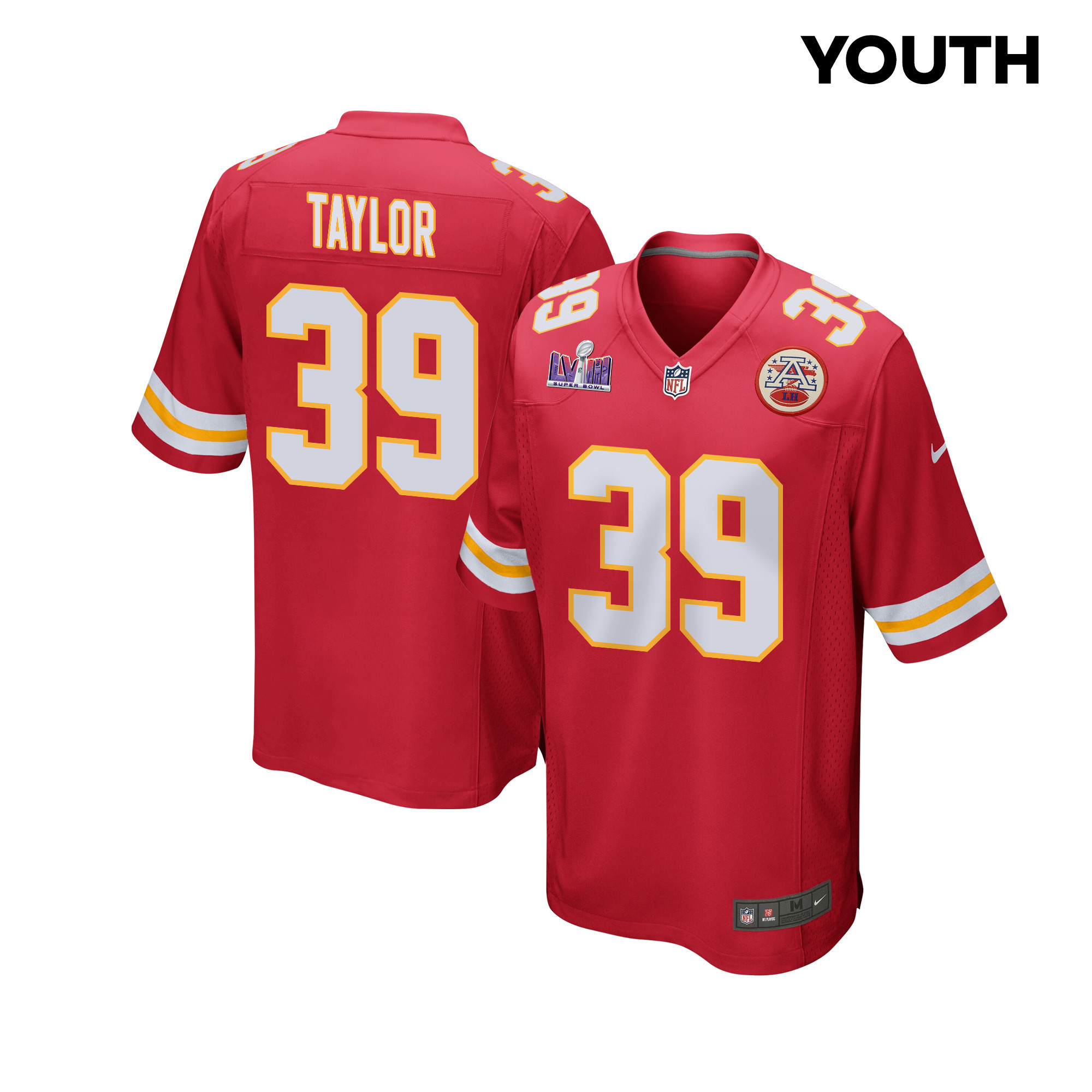 Keith Taylor 39 Kansas City Chiefs Super Bowl LVIII Patch Game YOUTH Jersey - Red JS8660 Saliibo