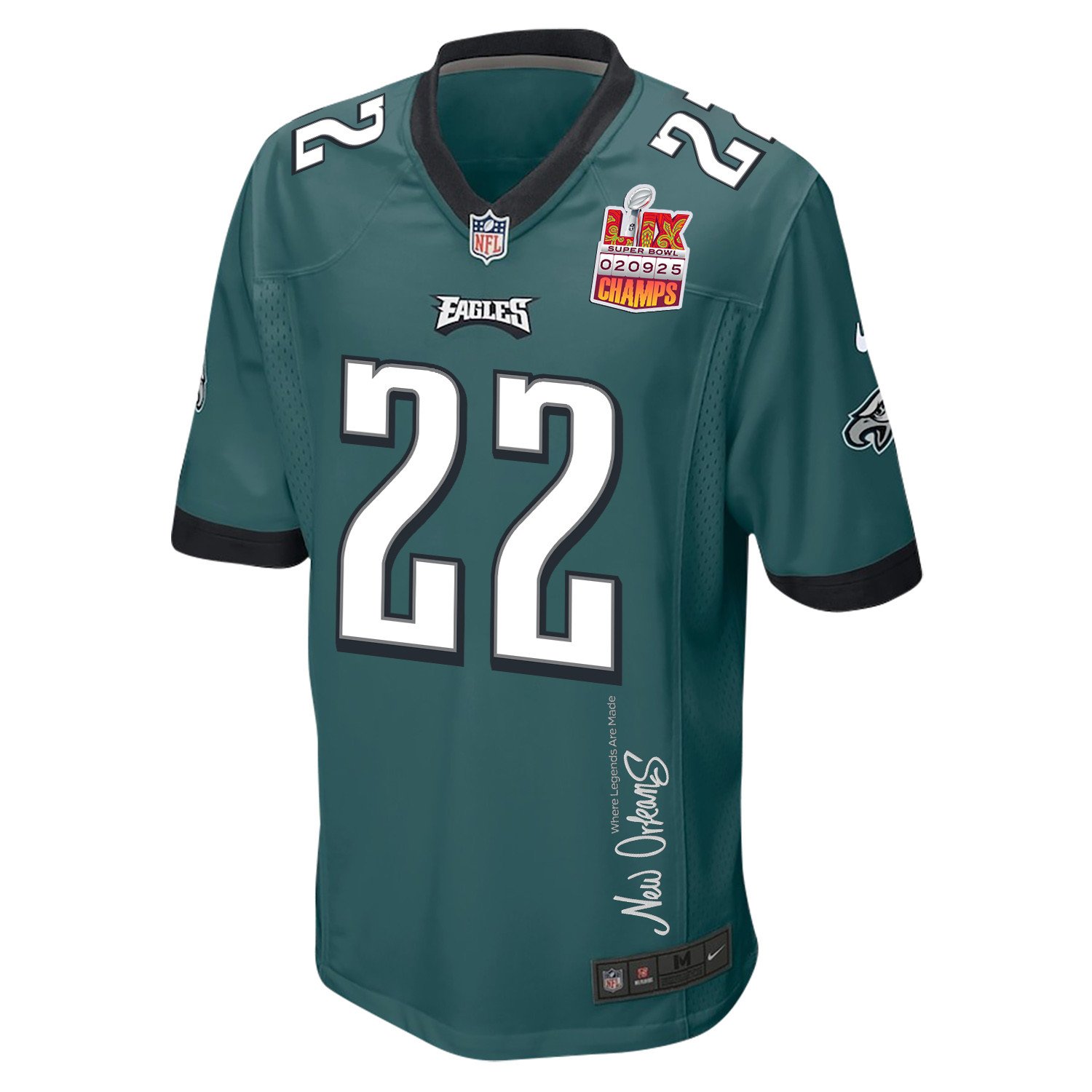 Kelee Ringo 22 Philadelphia Eagles Super Bowl LIX Champions Patch 'New Orleans - Where Legends Are Made' EMBROIDERED Game Men Jersey - Midnight Green JS8155 Saliibo - Image 3