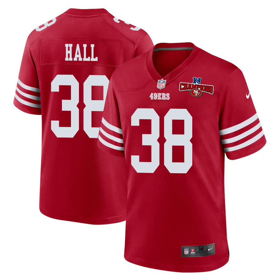 Kemon Hall 38 San Francisco 49ers NFC Champions Patch Game Men Jersey - Scarlet JS5879 Saliibo