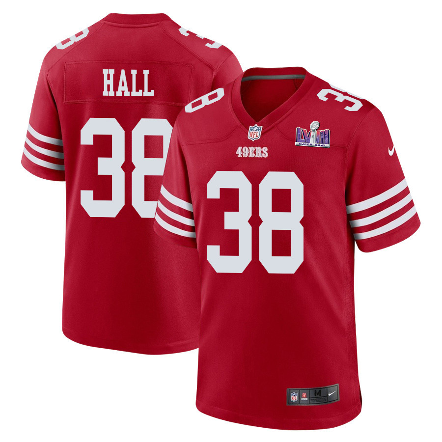 Kemon Hall 38 San Francisco 49ers Super Bowl LVIII Patch Game Men Jersey - Scarlet JS3529 Saliibo