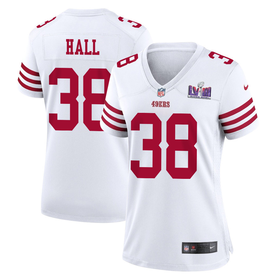 Kemon Hall 38 San Francisco 49ers Super Bowl LVIII Patch Game Women Jersey - White JS6612 Saliibo