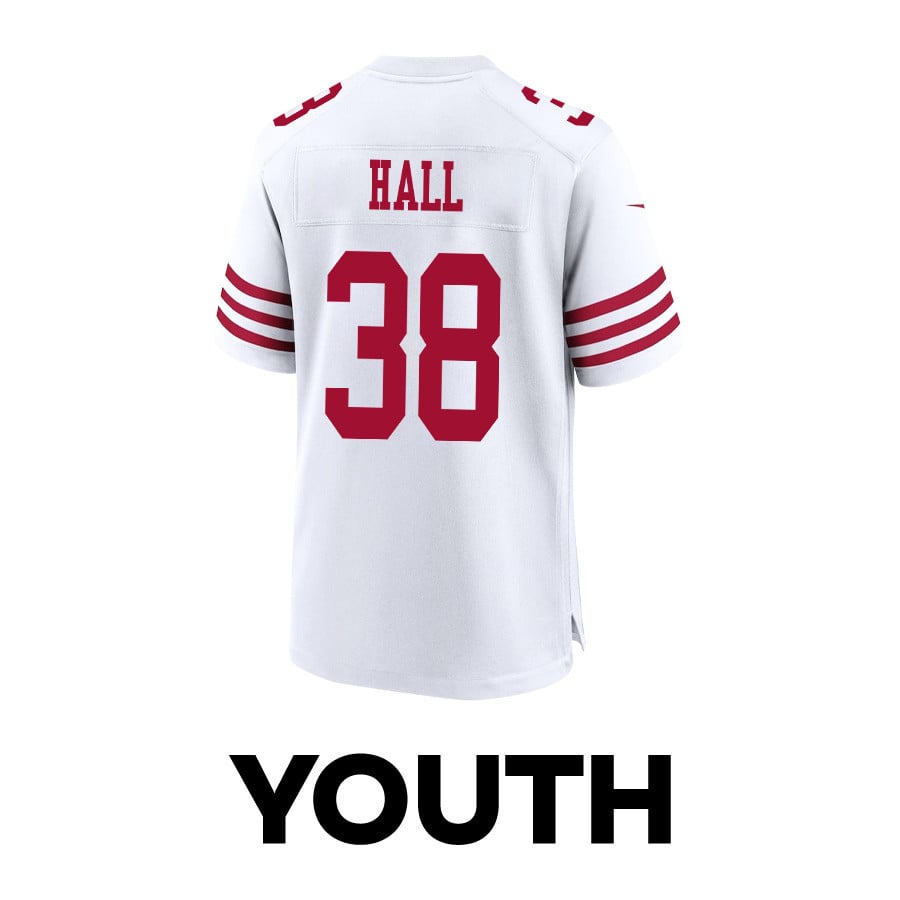 Kemon Hall 38 San Francisco 49ers Super Bowl LVIII Patch Game YOUTH Jersey - White JS4182 Saliibo - Image 3