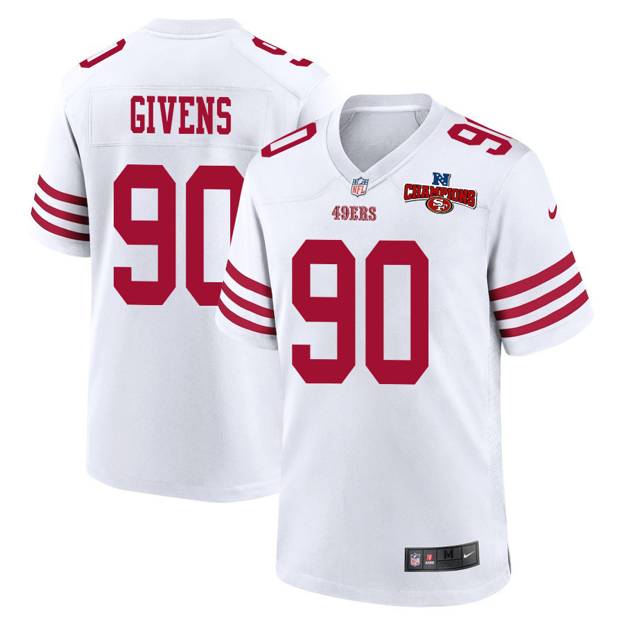 Kevin Givens 90 San Francisco 49ers NFC Champions Patch Game Men Jersey - White JS8078 Saliibo
