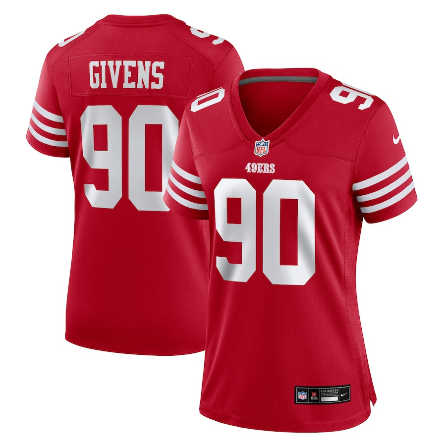 Kevin Givens 90 San Francisco 49ers Women's Game Jersey - Scarlet JS7270 Saliibo