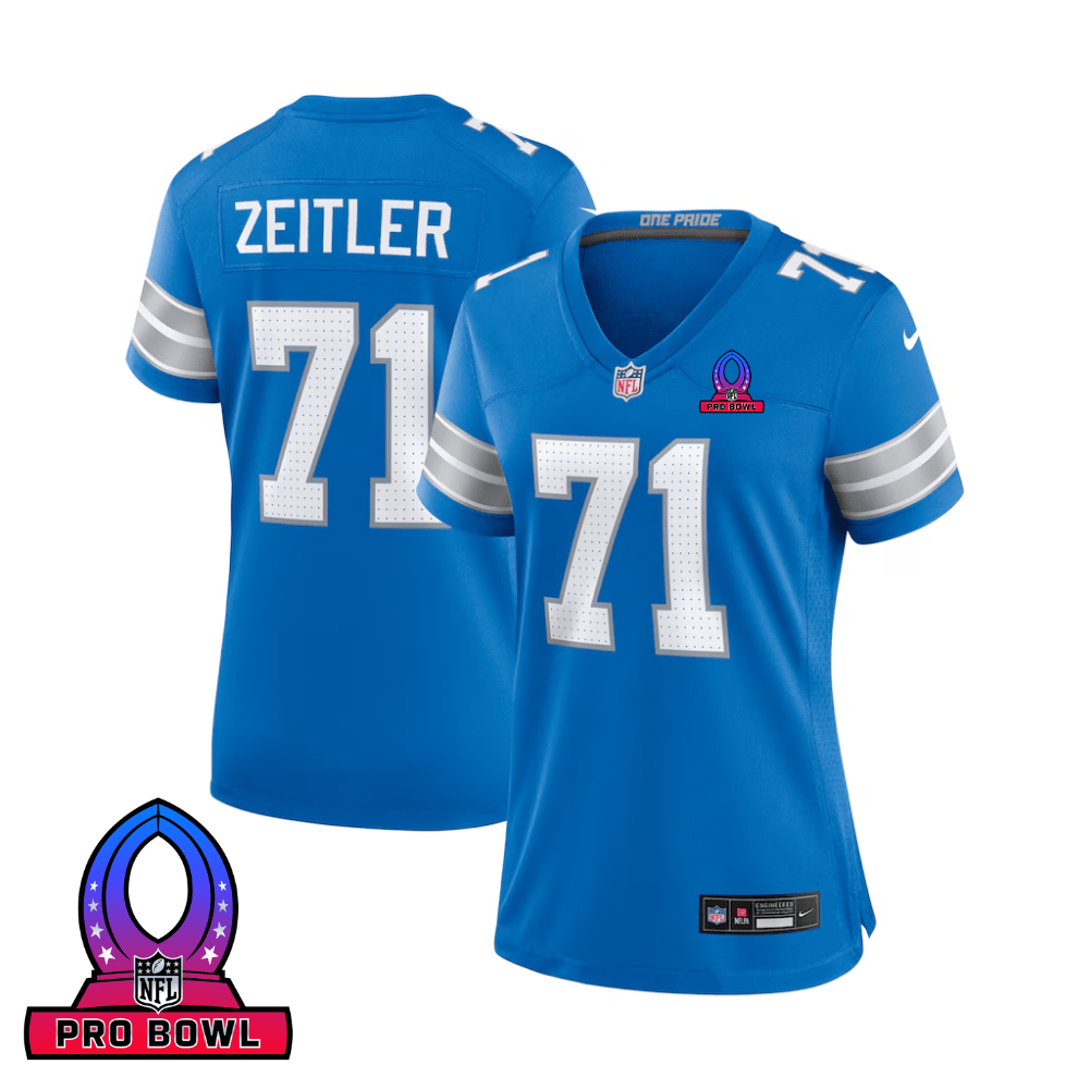 Kevin Zeitler 71 Detroit Lions 2025 Pro Bowl Patch Women Game Jersey - Blue JS4804 Saliibo