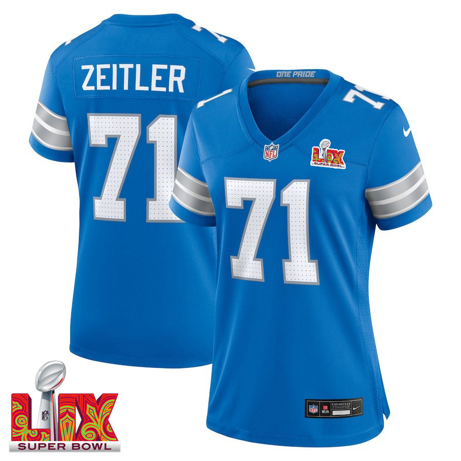 Kevin Zeitler #71 Detroit Lions Super Bowl LIX Women's Jersey - Blue JS2487 Saliibo