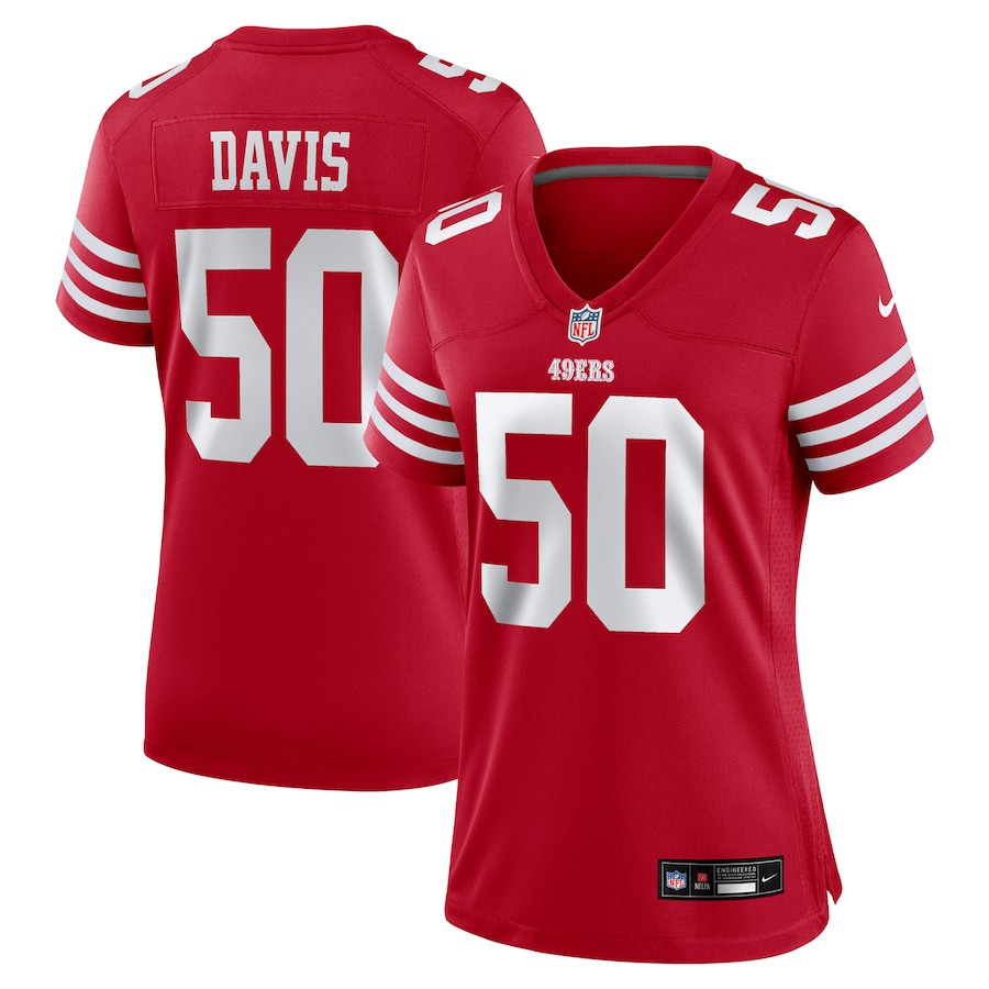 Khalil Davis 50 San Francisco 49ers Women's Game Jersey - Scarlet JS5197 Saliibo