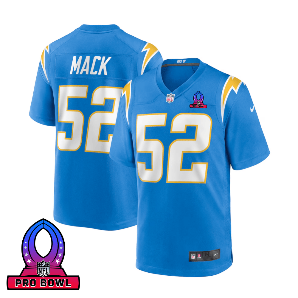 Khalil Mack 52 Los Angeles Chargers 2025 Pro Bowl Patch Game Men Jersey - Powder Blue JS3738 Saliibo