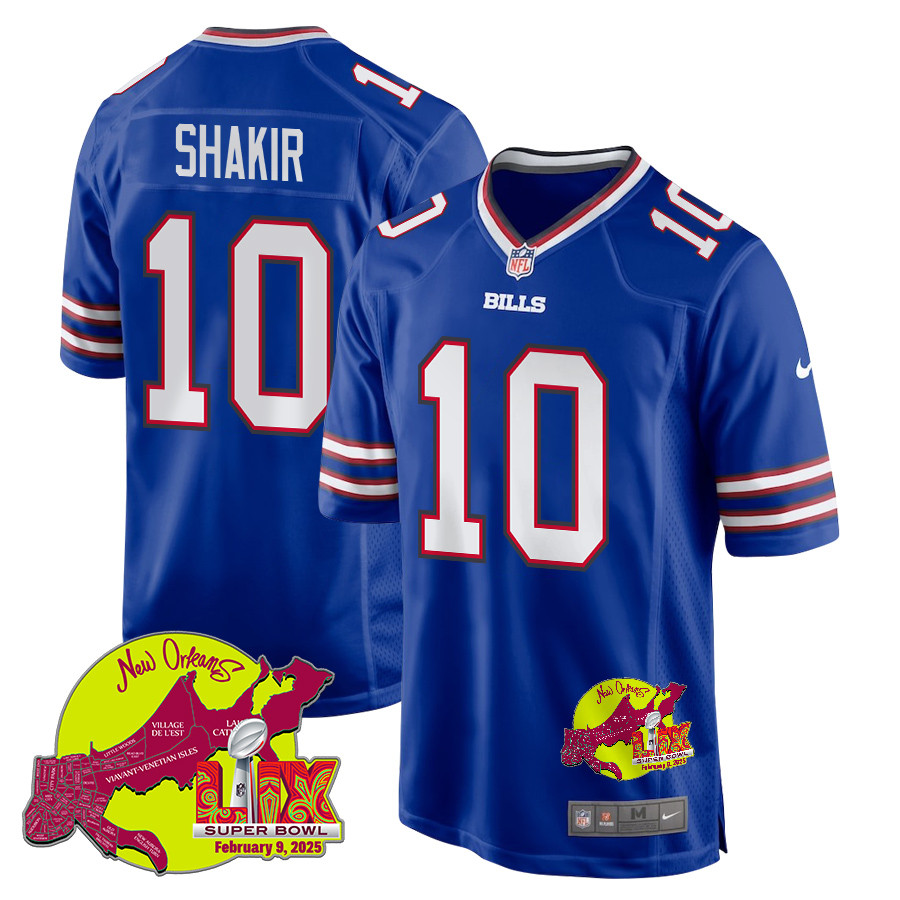 Khalil Shakir 10 Buffalo Bills Super Bowl LIX New Orleans Patch Game Men Jersey - Royal JS4499 Saliibo